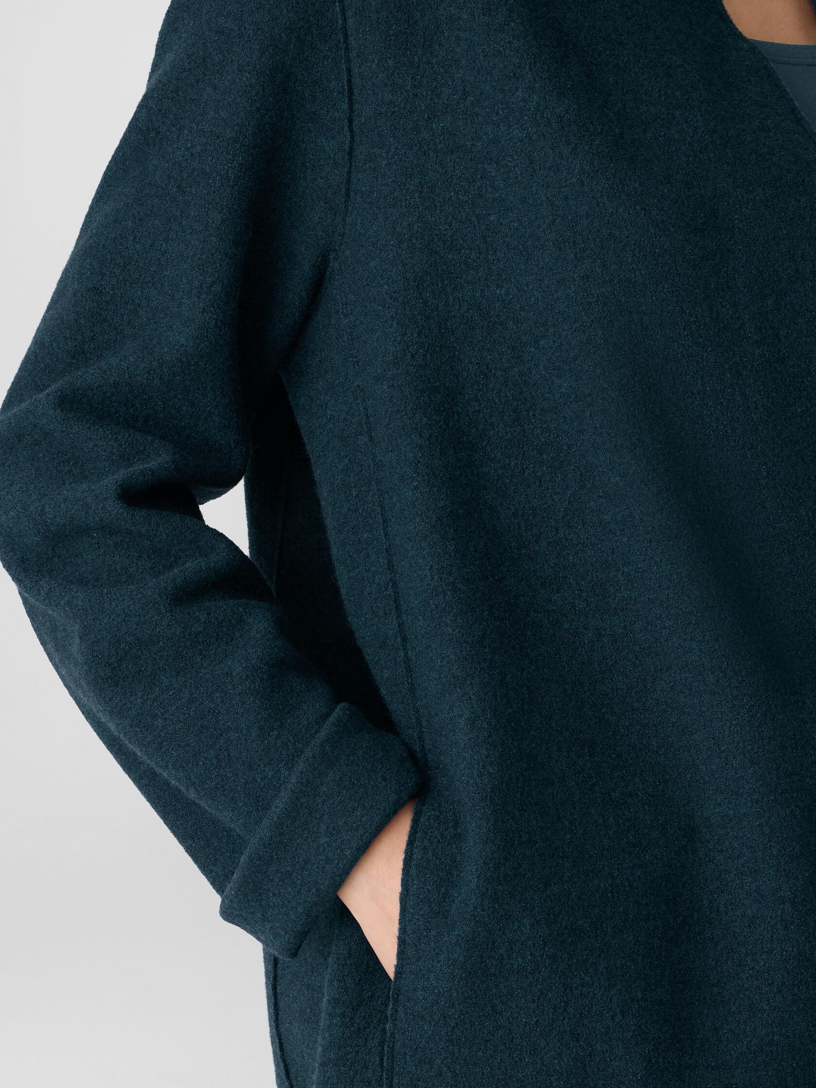 Lightweight Boiled Wool High Collar Jacket in Regenerative Wool