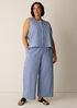 Organic Cotton Pucker Check Wide-Leg Pant