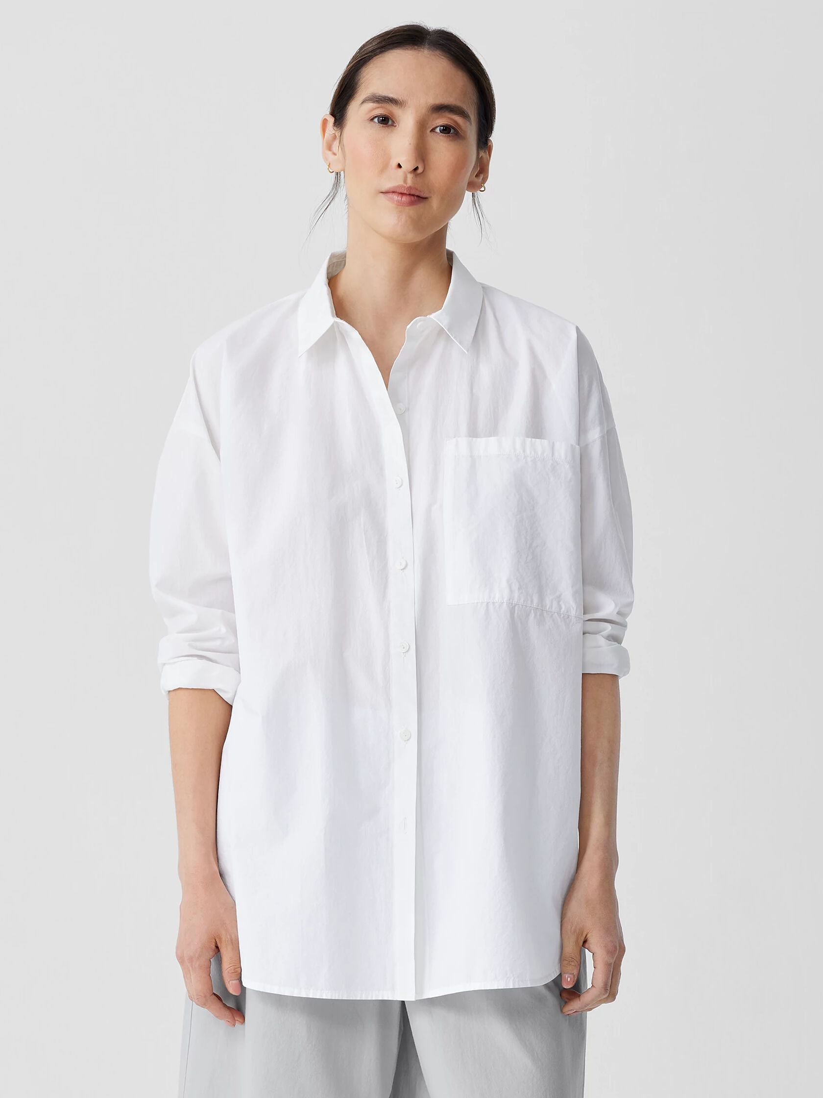 Washed Organic Cotton Poplin Classic Collar Long Shirt