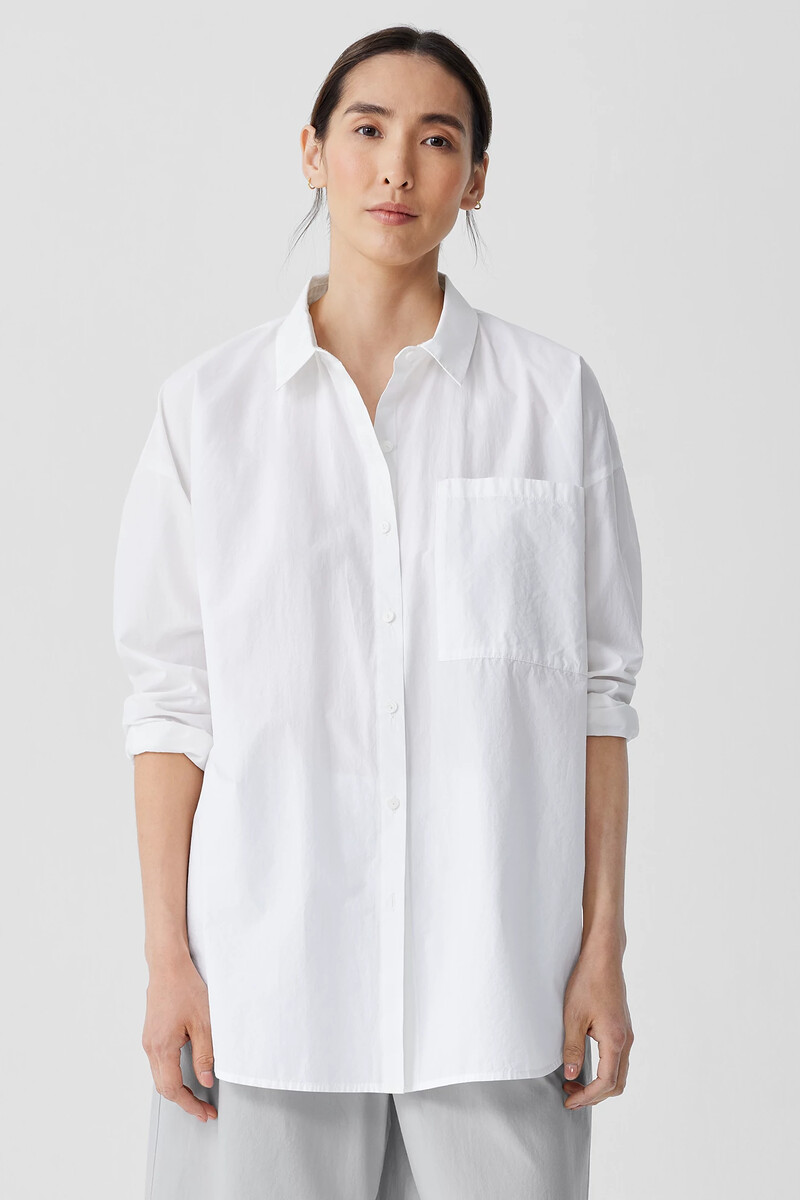 Washed Organic Cotton Poplin Classic Collar Long Shirt Washed Organic Cotton Poplin Classic Collar Long Shirt
