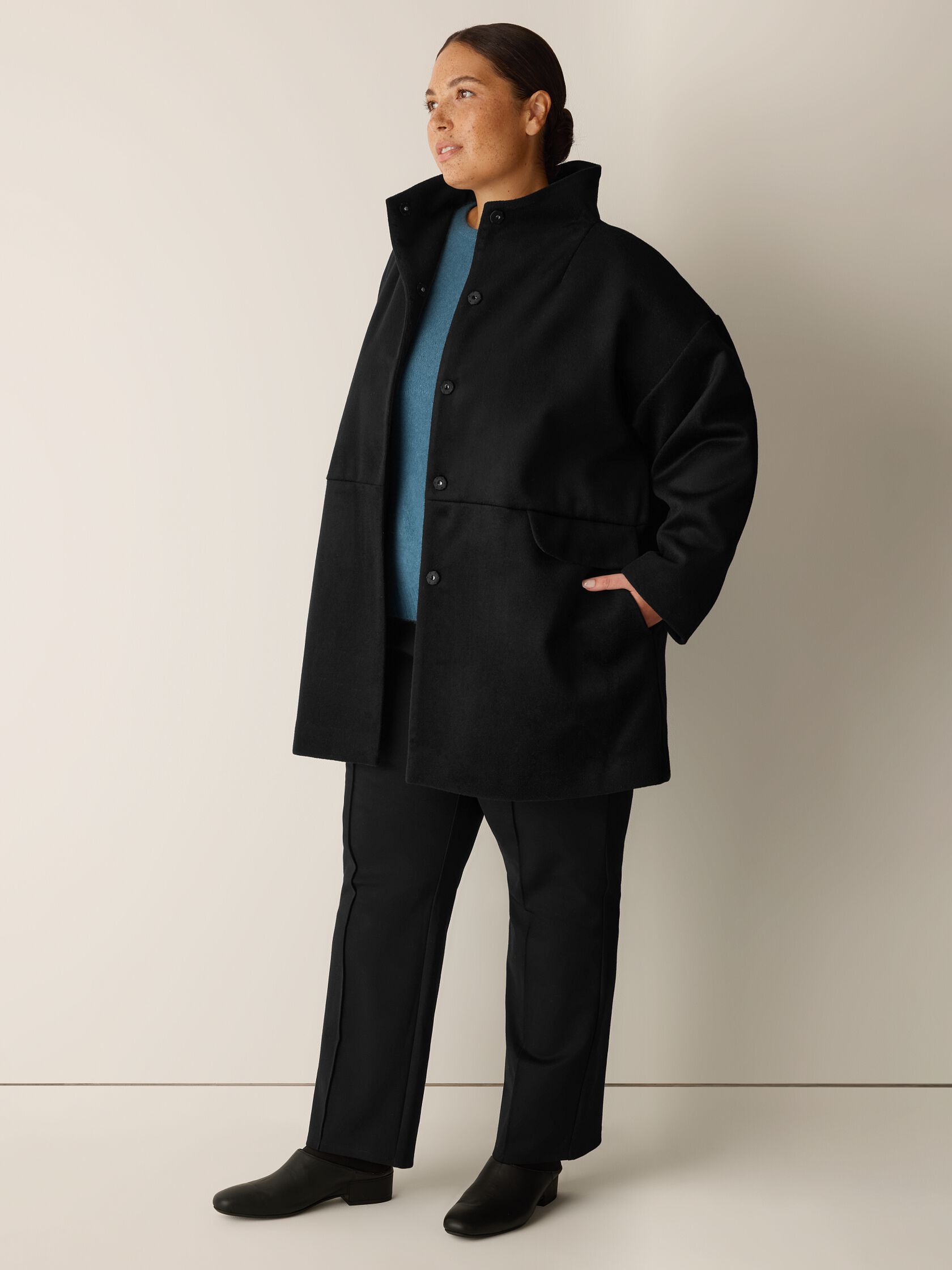 Soft Wool Melton High Collar Coat