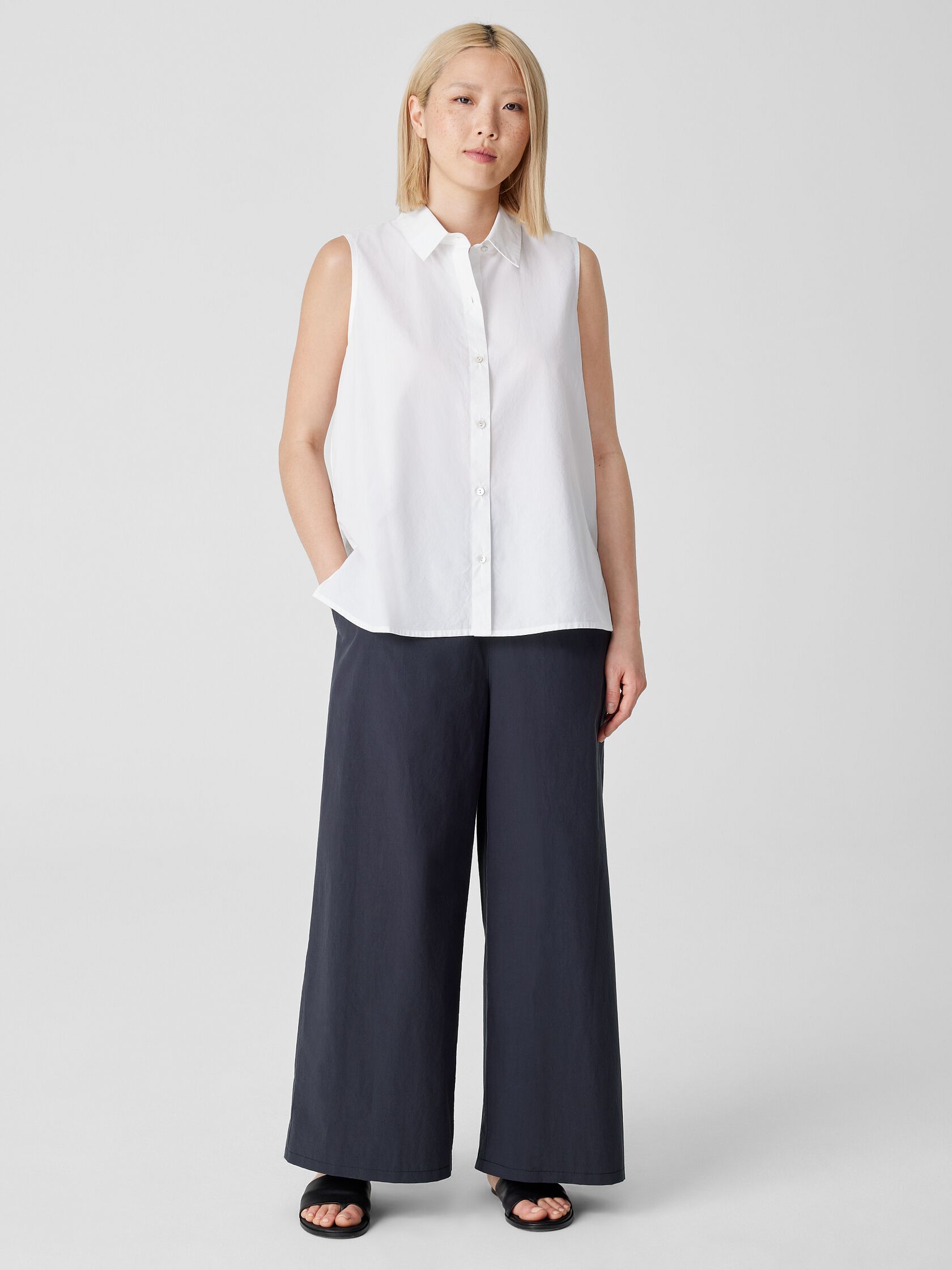Washed Organic Cotton Poplin Sleeveless Shirt