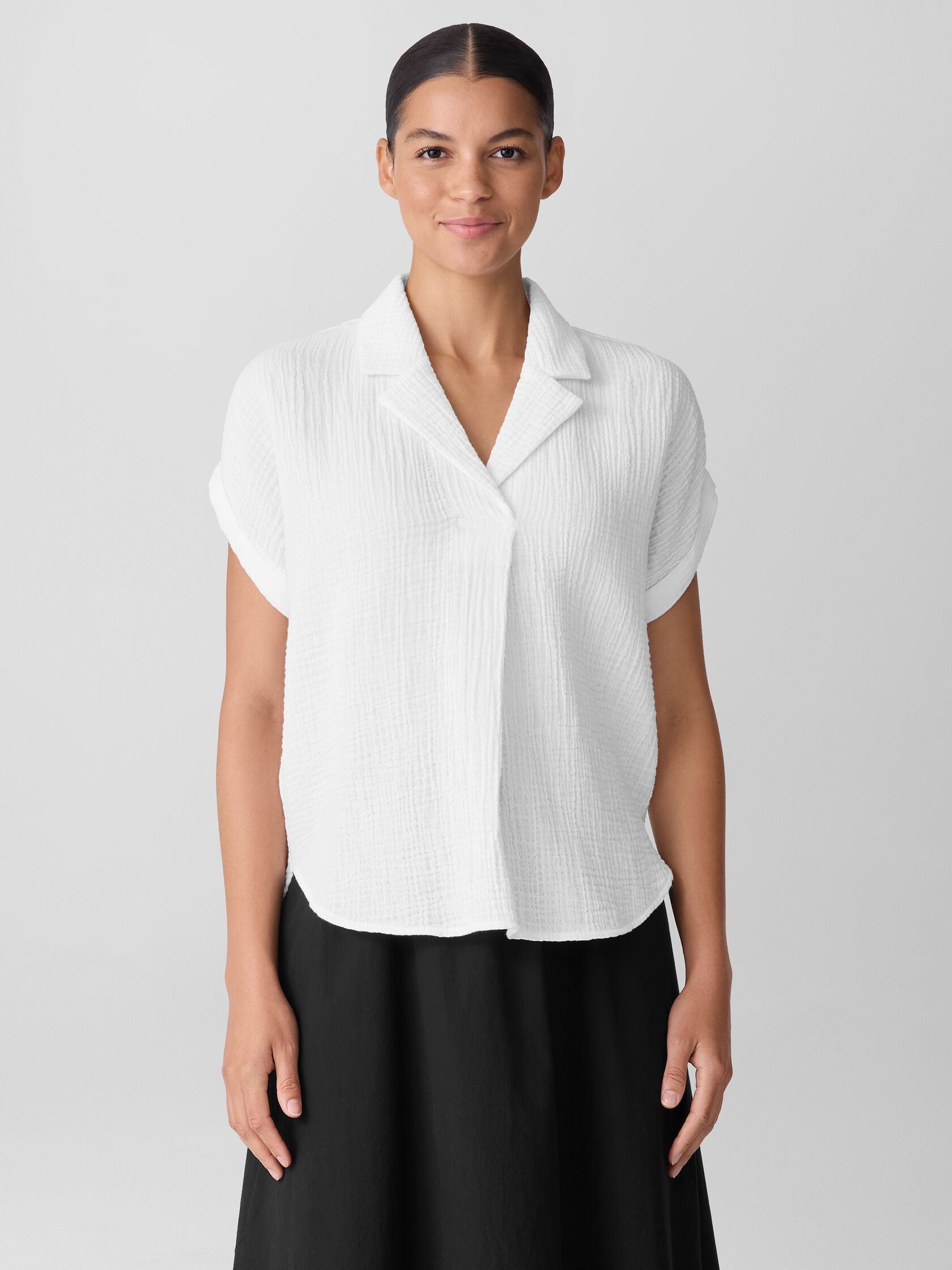 Organic Cotton Lofty Gauze Notch Collar Top