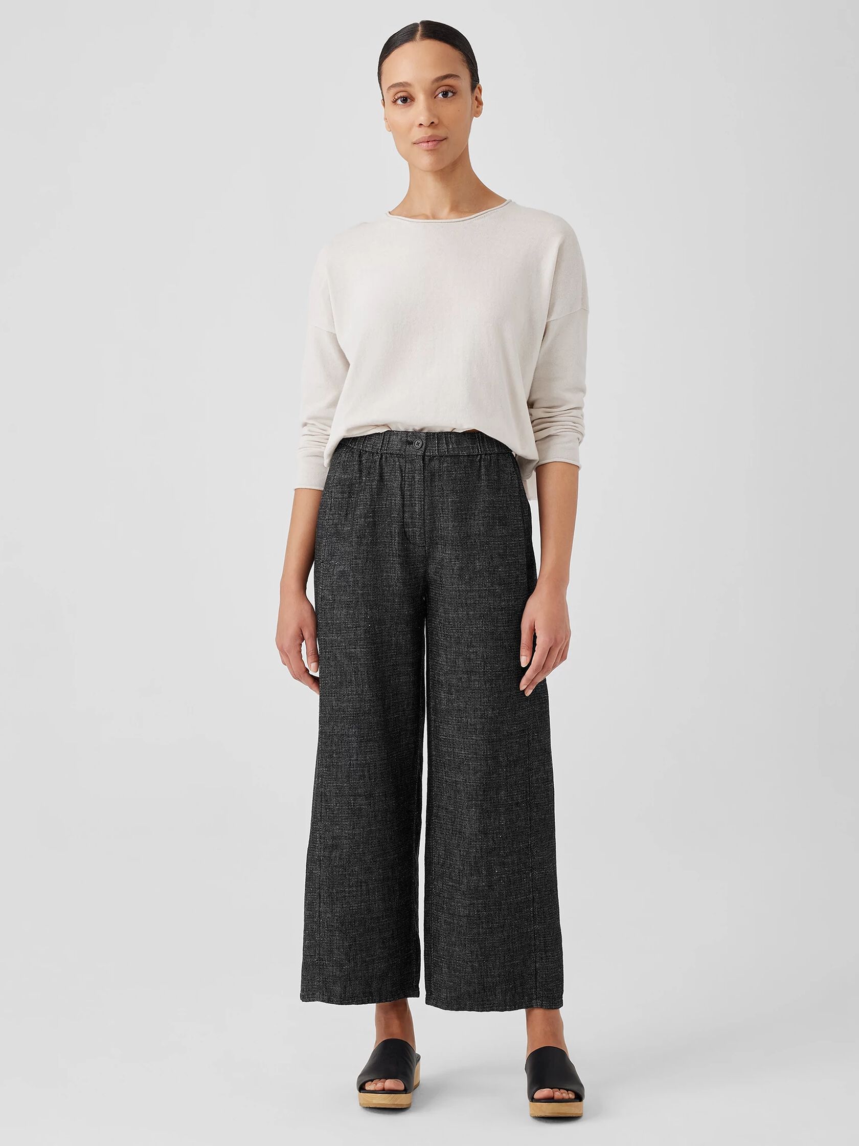 Tweedy Hemp Cotton Wide-Leg Pant