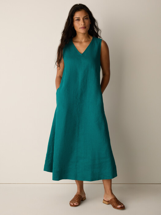 Eileen Fisher - Women's Organic Linen Easy Dress - Green - Size: Small regular Eileen Fisher - Women's Organic Linen Easy Dress - Green - Size: Small regular