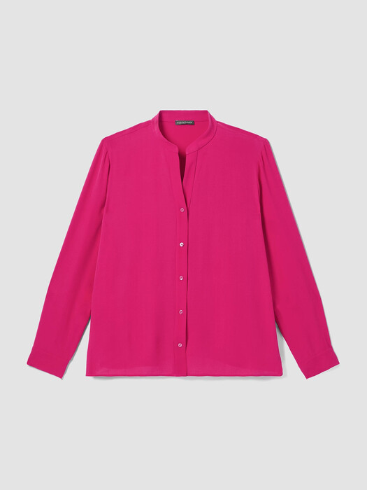 Silk Georgette Crepe Shirred-Back Shirt