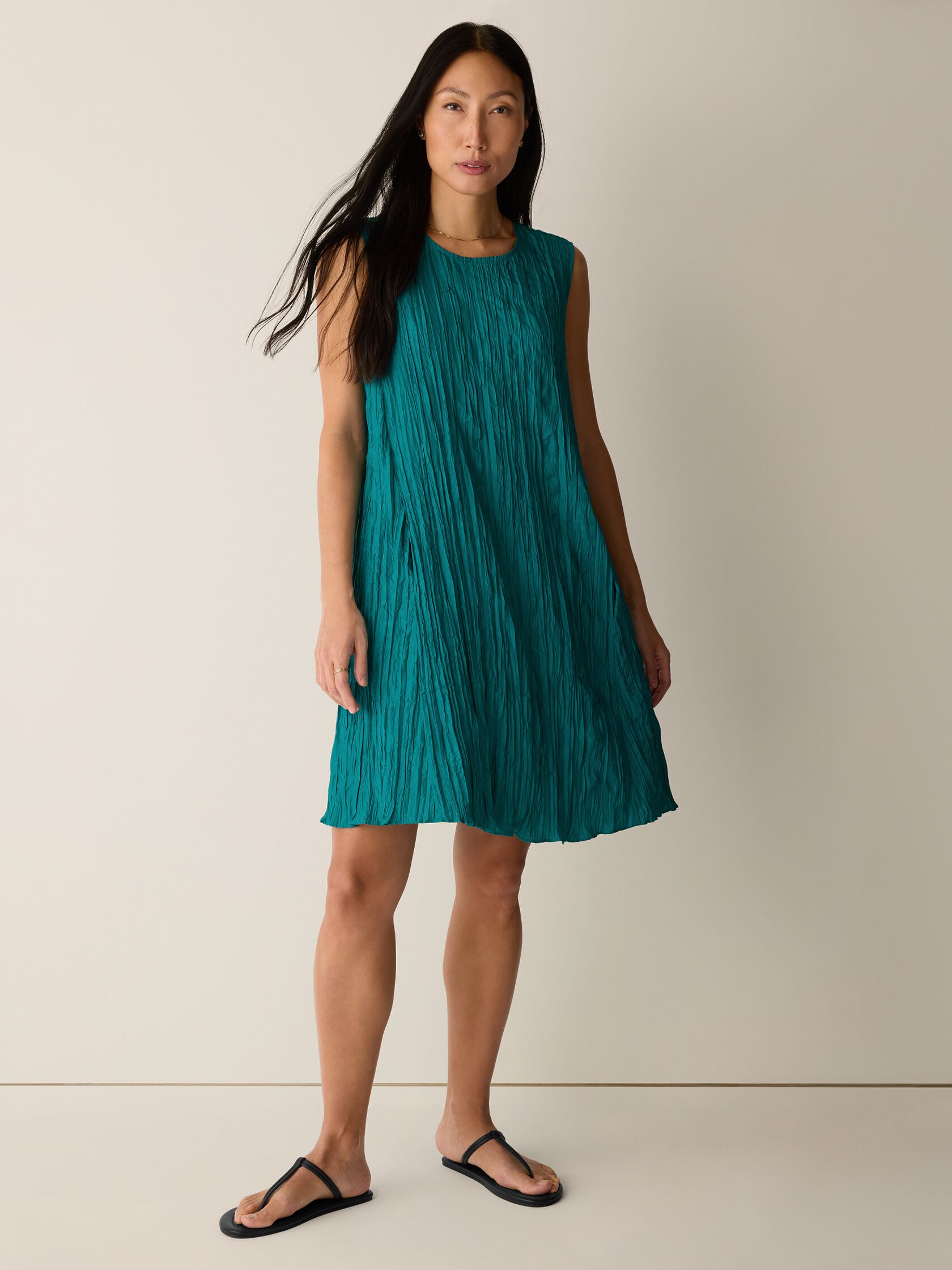 Crushed Silk Round Neck Dress