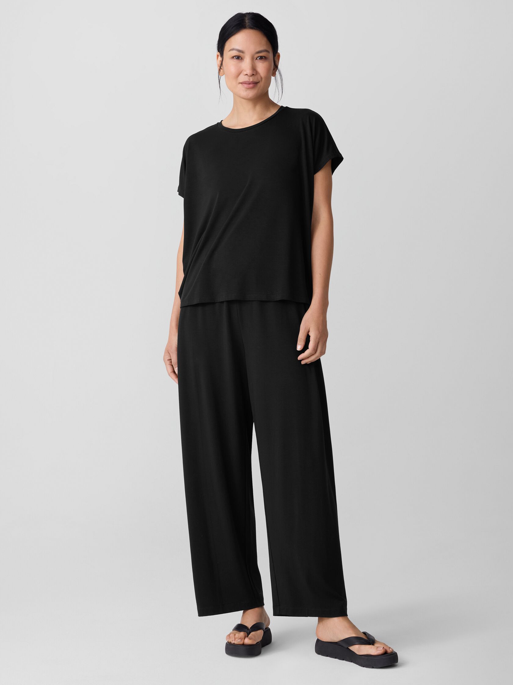 Stretch Jersey Knit Pleated Straight Pant