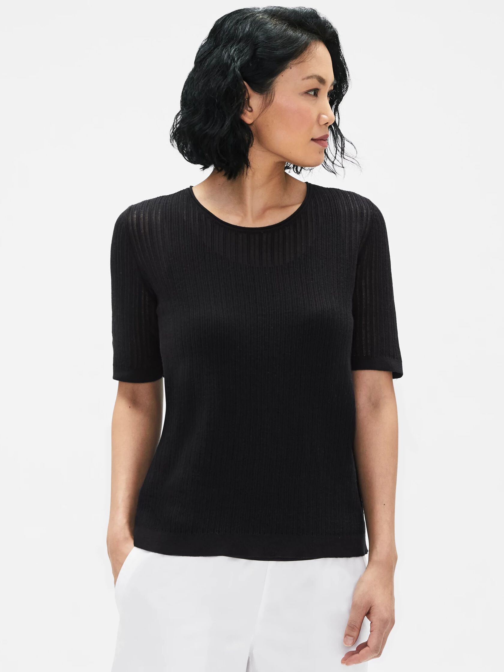 Organic Cotton Rib Stretch Crew Neck Top