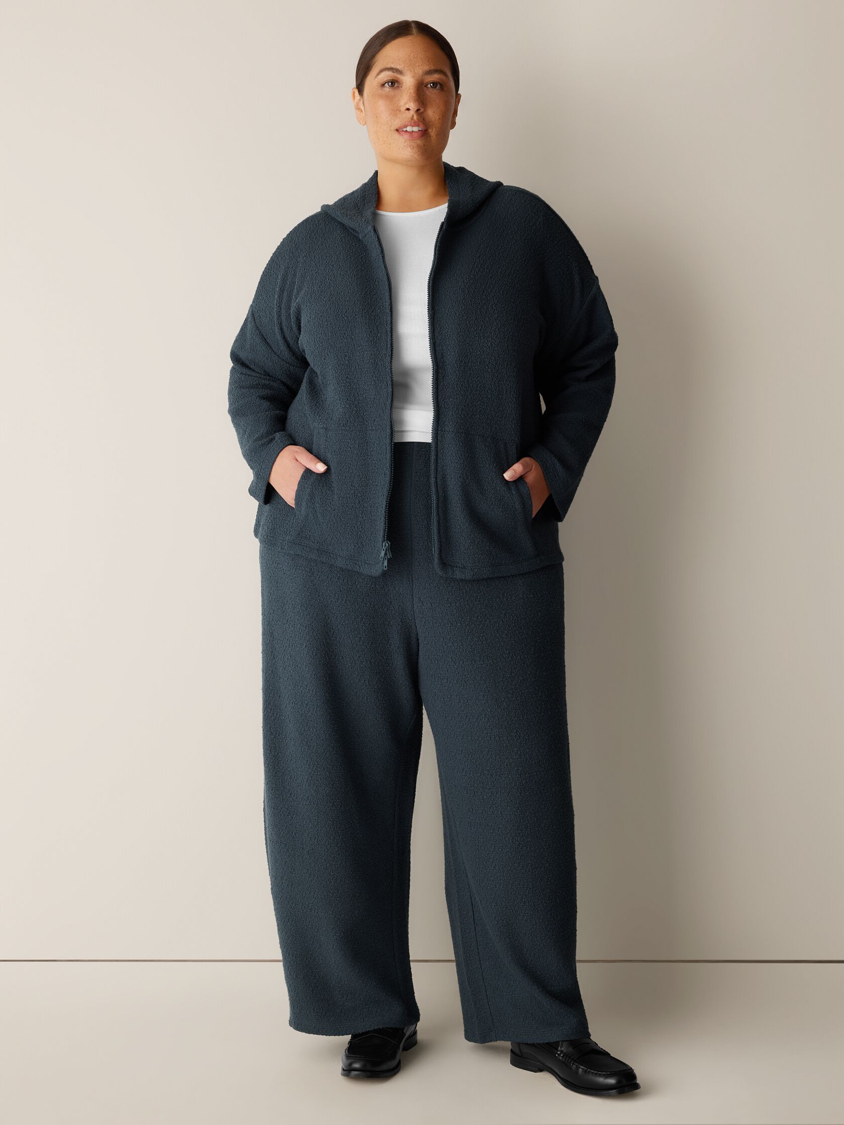 Organic Cotton Boucle Knit Hooded Jacket