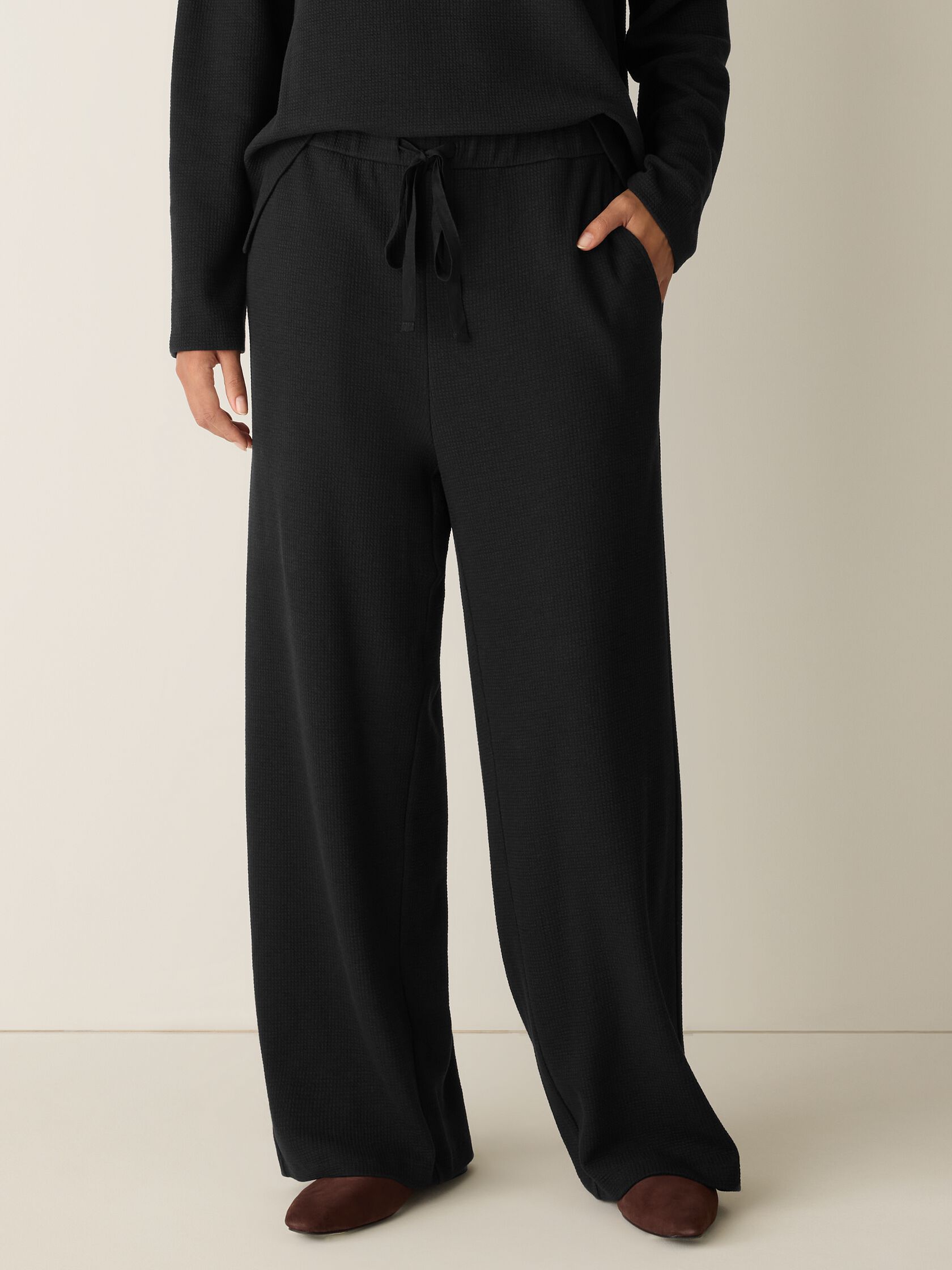 Waffle Cotton Blend Doubleknit Wide-Leg Pant
