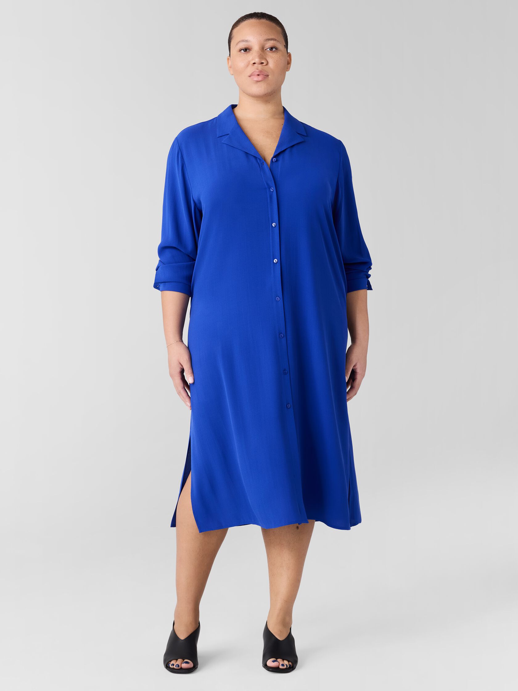 Silk Georgette Crepe Notch Collar Shirtdress