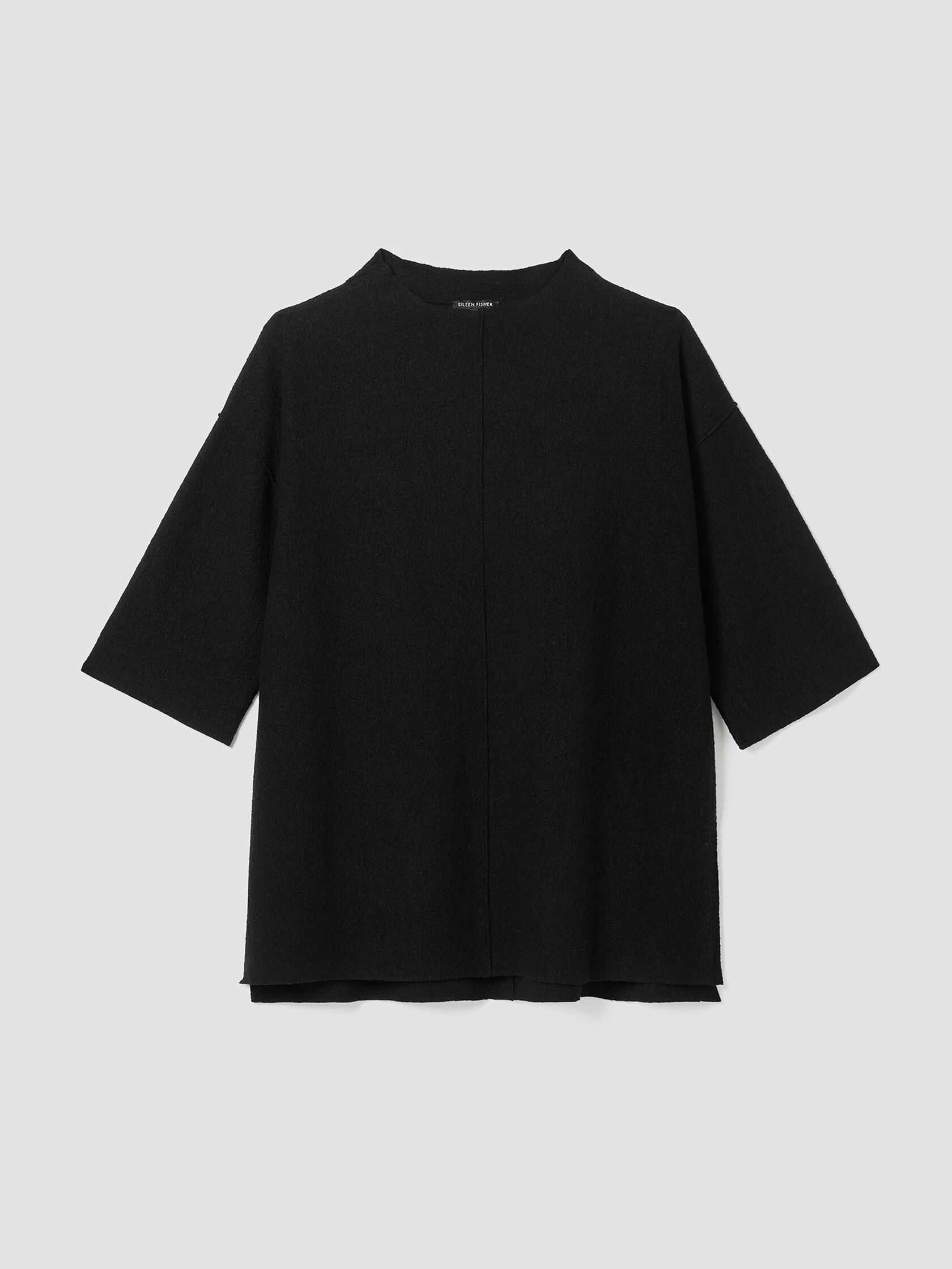 Lightweight Boiled Wool Funnel Neck Top in Regenerative Wool