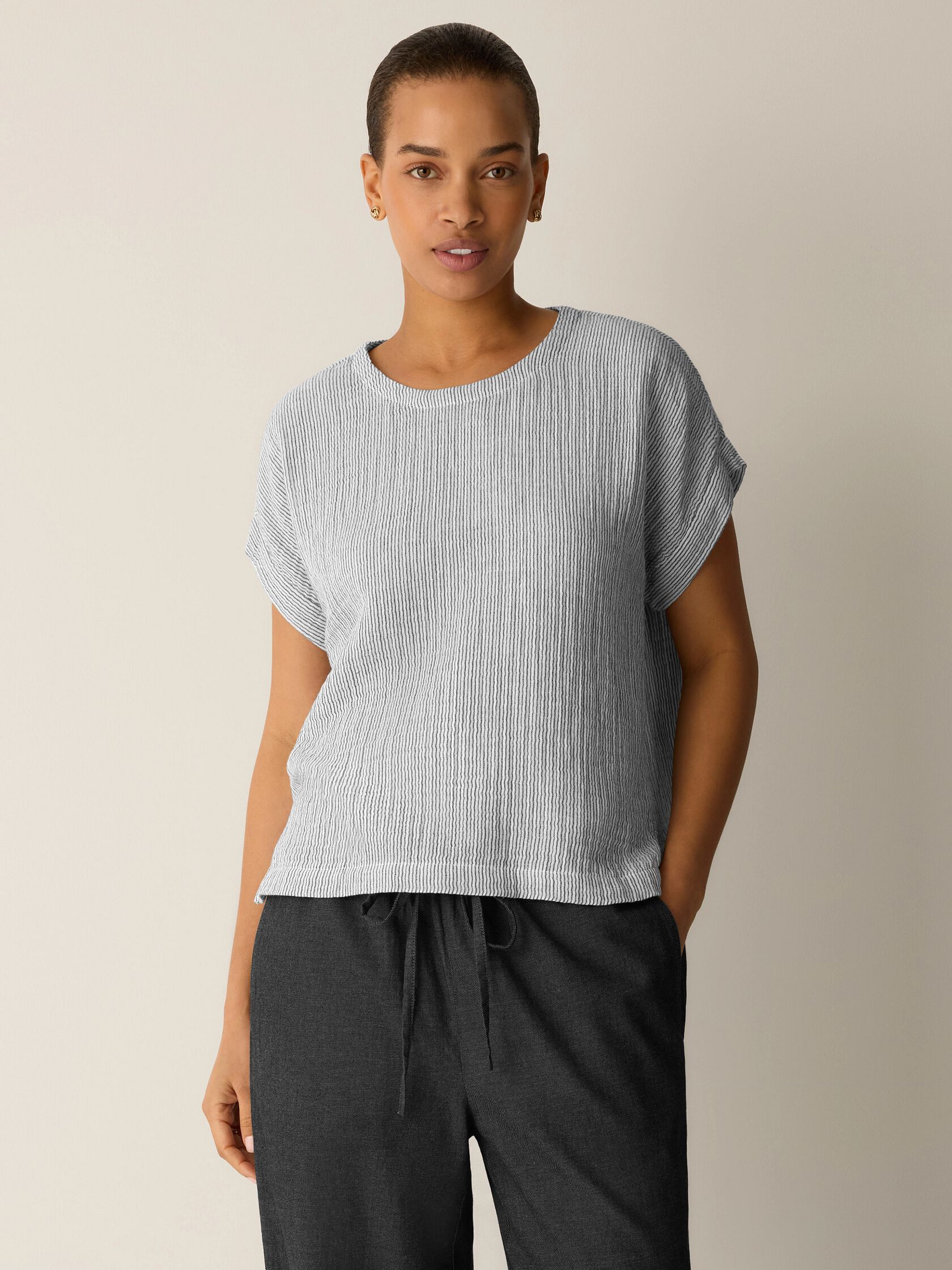 Striped Organic Cotton Gauze Square Top