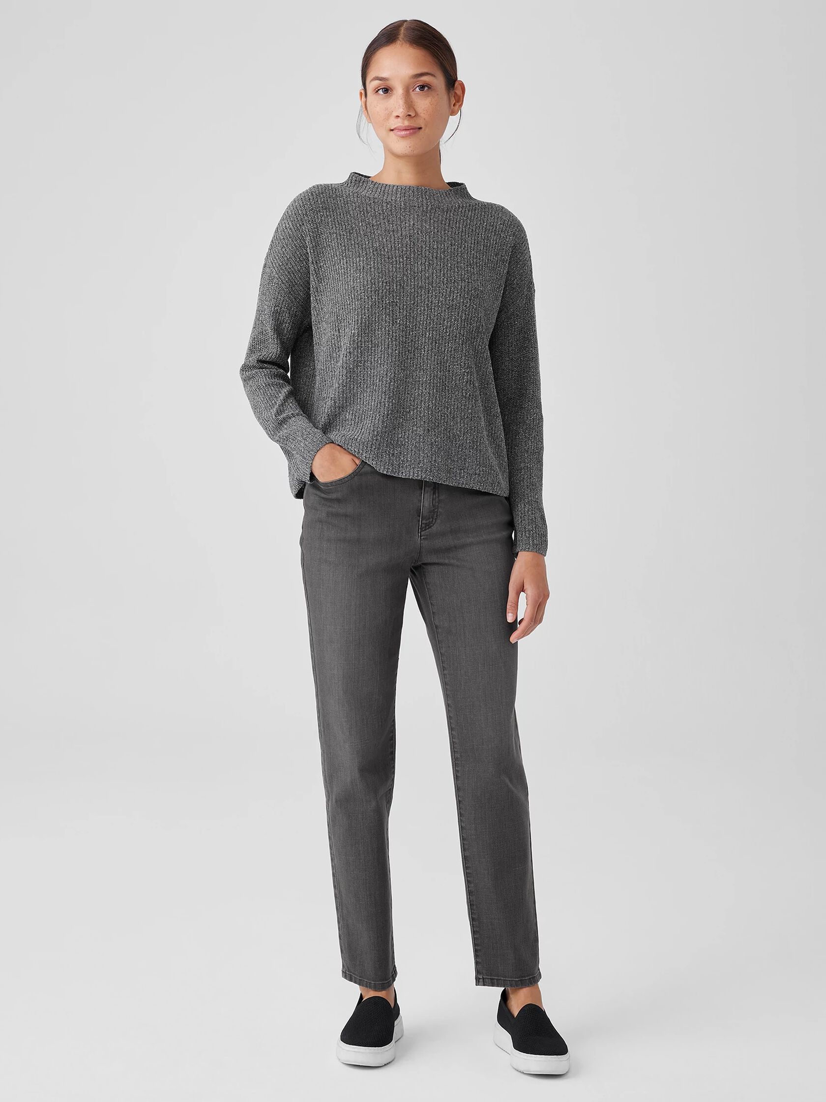 Silk Noil Funnel Neck Top