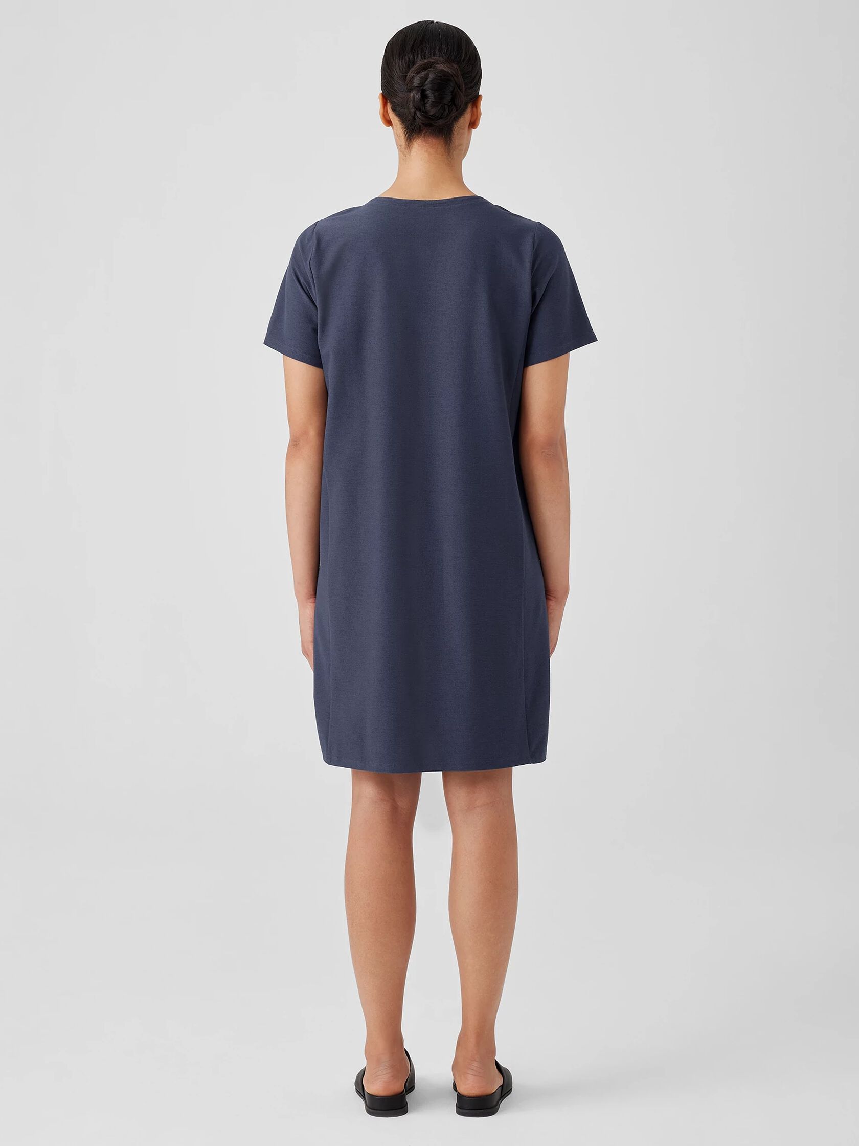 Washable Stretch Crepe Jewel Neck Dress