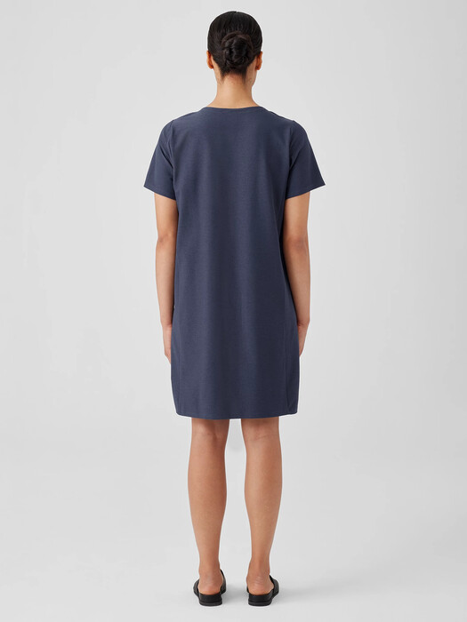 Washable Stretch Crepe Jewel Neck Dress