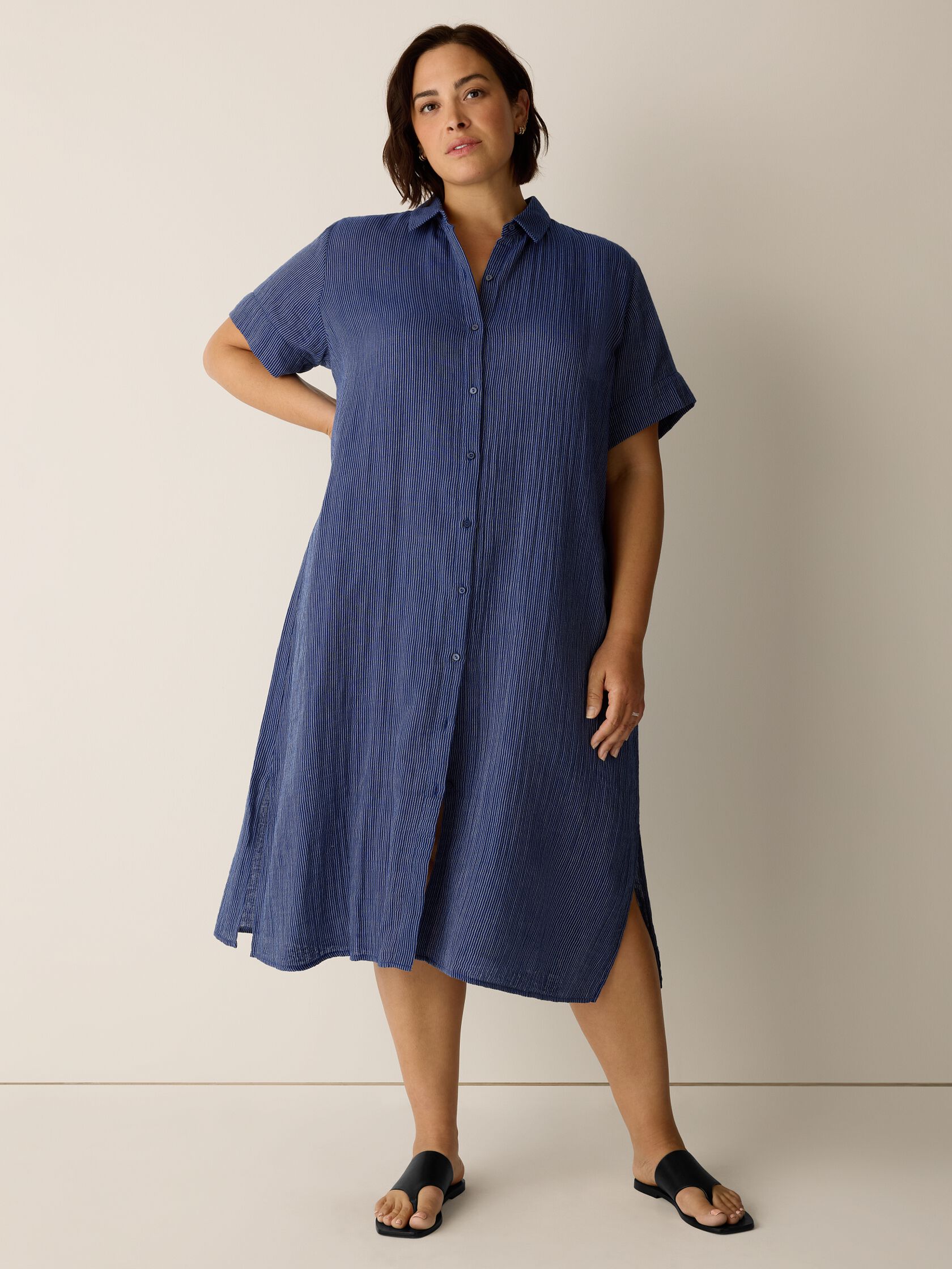 Striped Organic Cotton Gauze Shirtdress