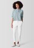 Washed Organic Cotton Poplin Band Collar Short Shirt