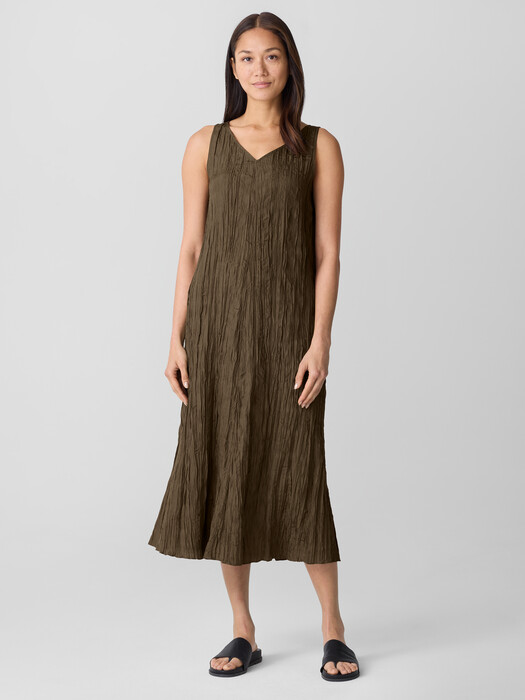 Crushed Silk V-Neck Dress