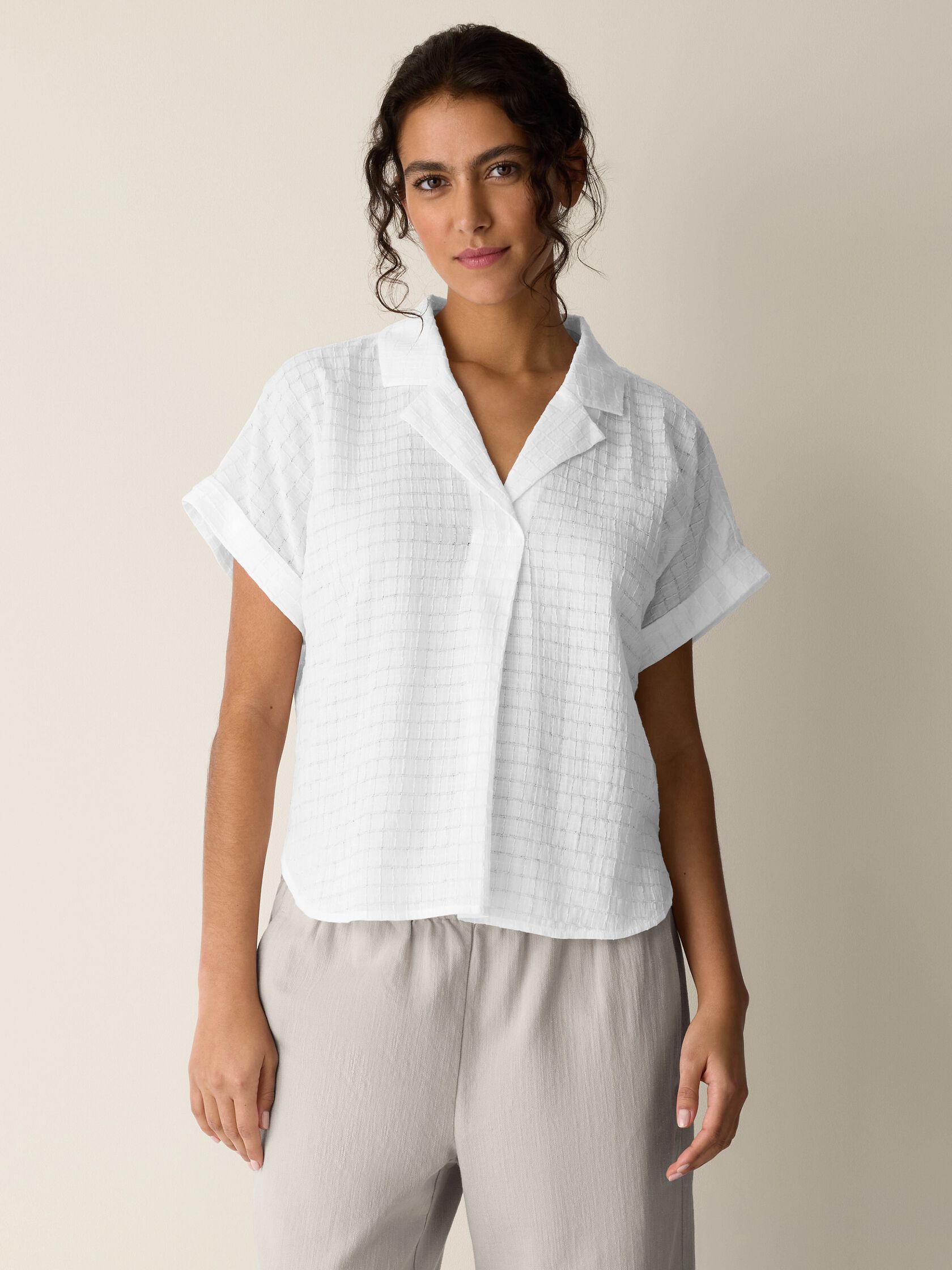 Organic Cotton Voile Box Notch Collar Shirt