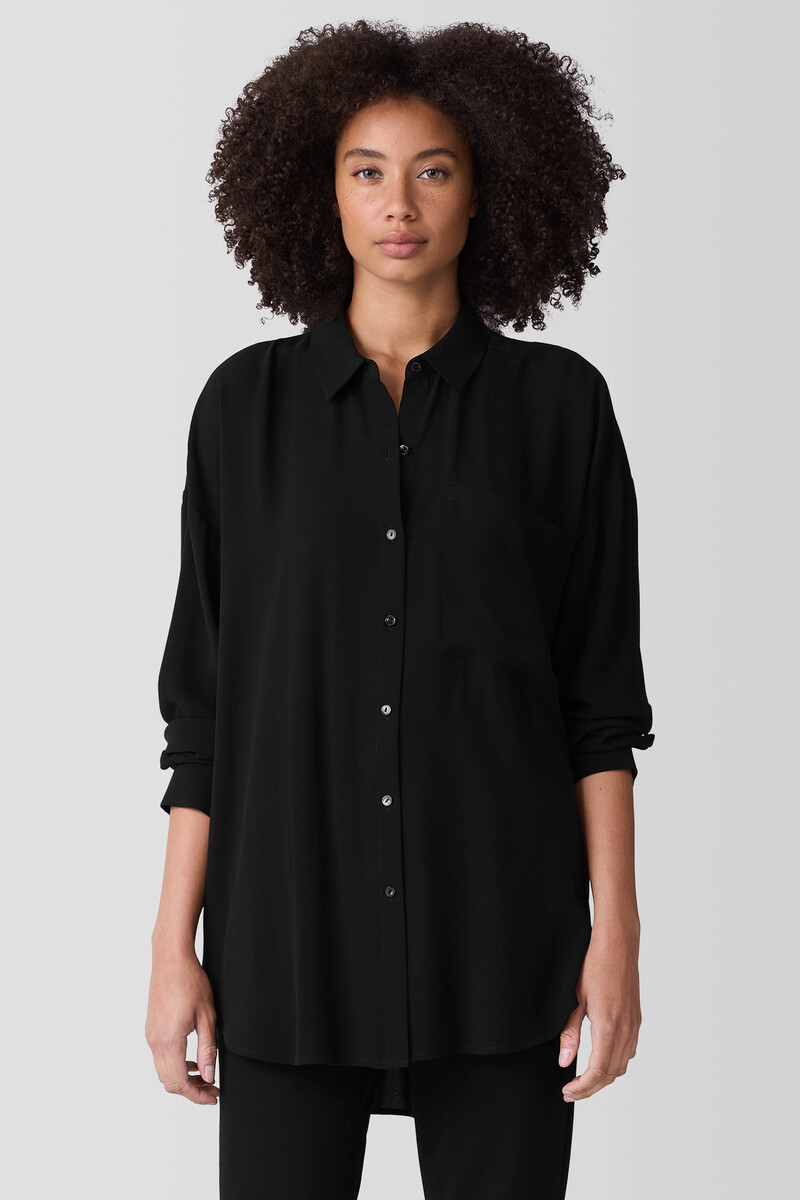 Silk Georgette Crepe Classic Collar Long Shirt Silk Georgette Crepe Classic Collar Long Shirt