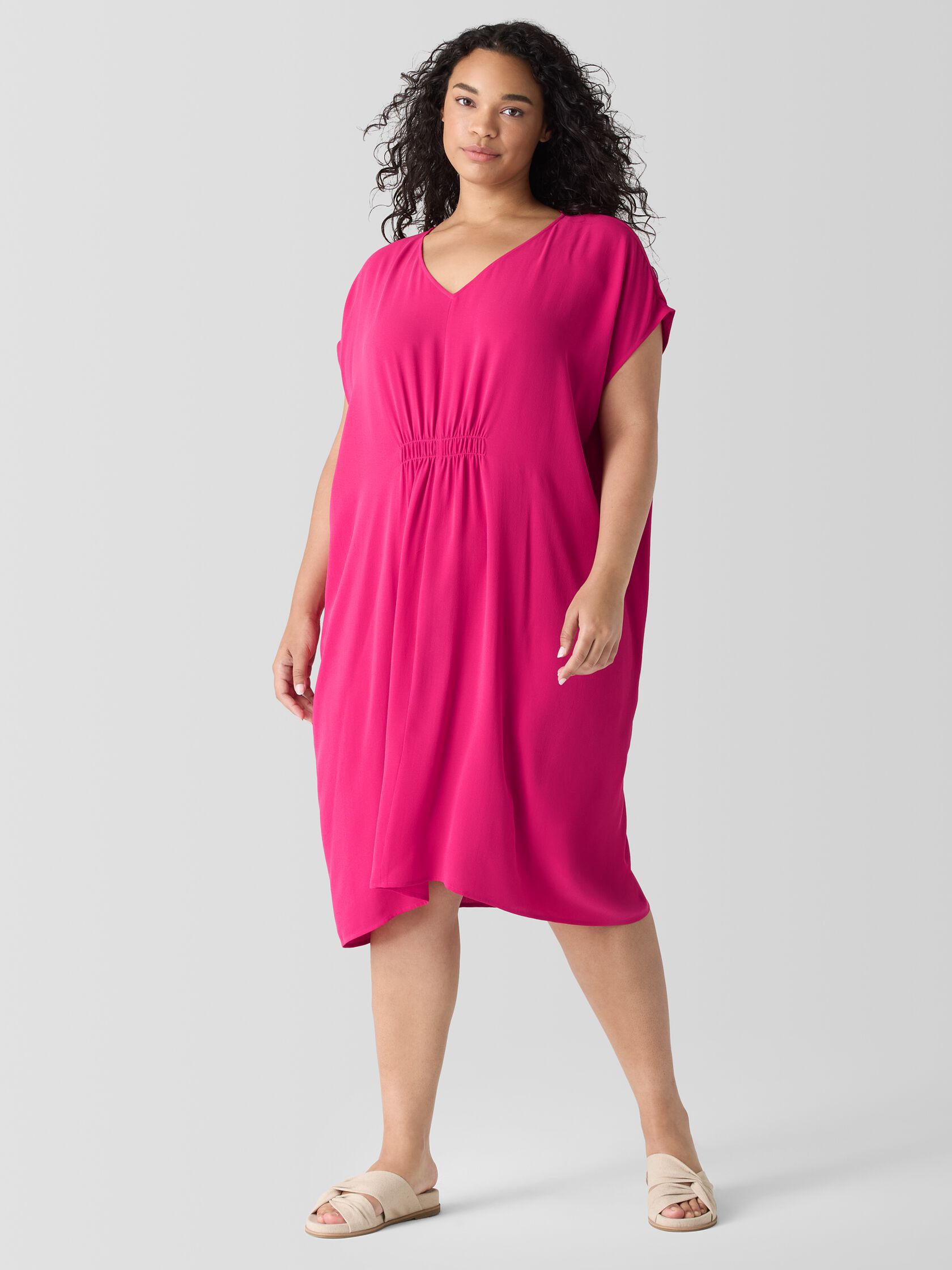 Silk Georgette Crepe V-Neck Dress