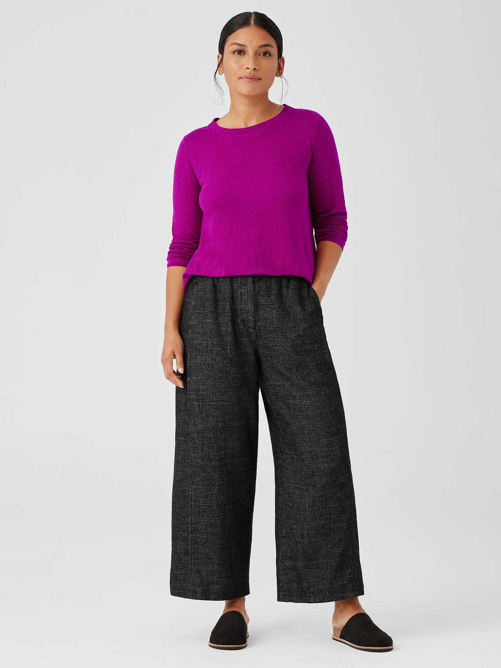 Tweedy Hemp Cotton Wide-Leg Pant