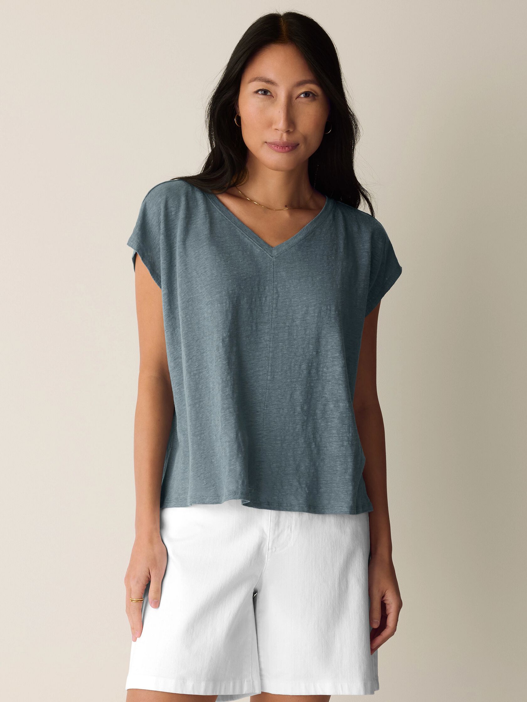 Organic Linen Jersey V-Neck Tee