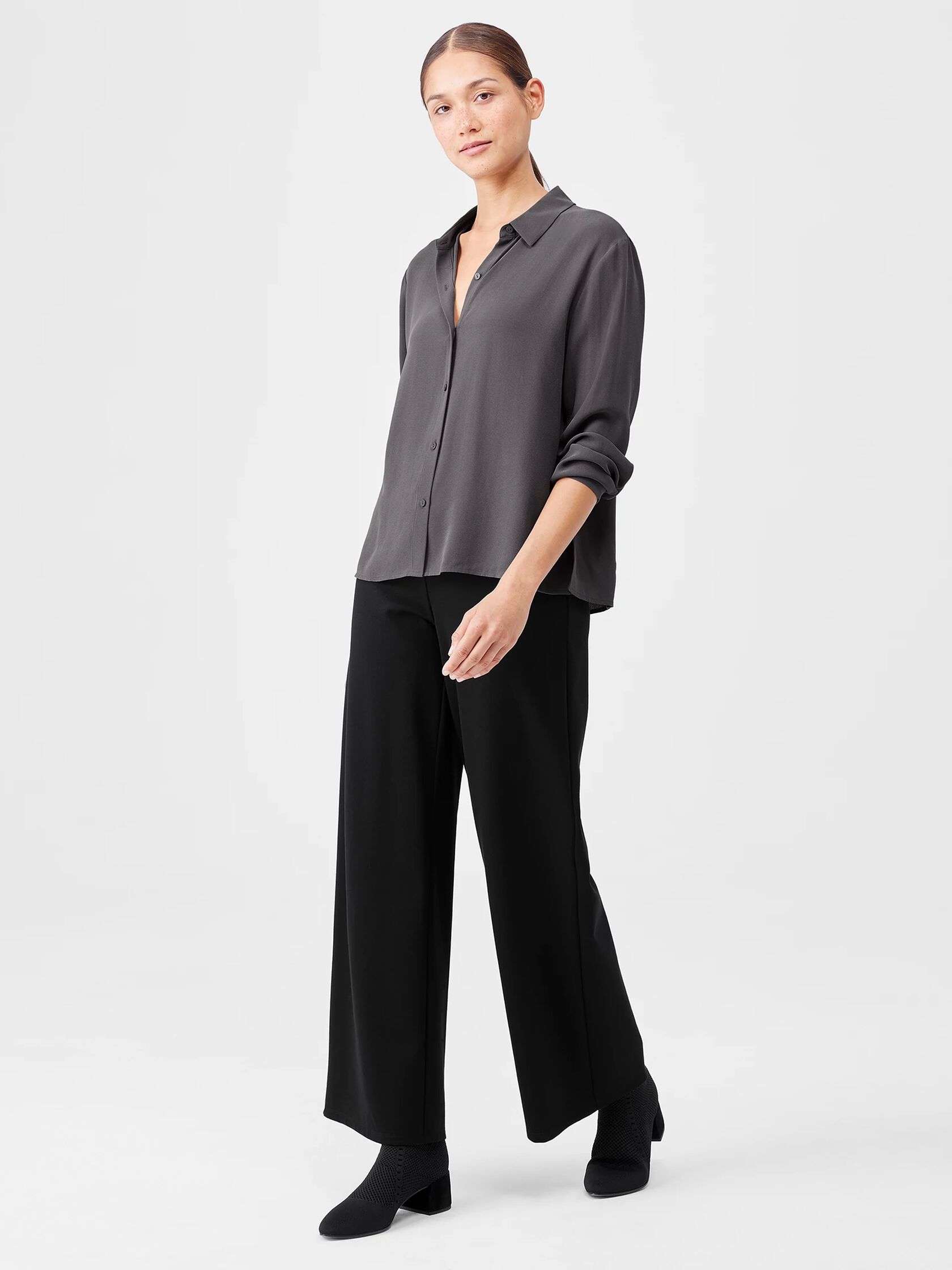 Silk Georgette Crepe Classic Collar Shirt