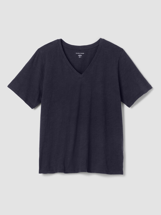 Organic Cotton Slubby Jersey V-Neck Tee