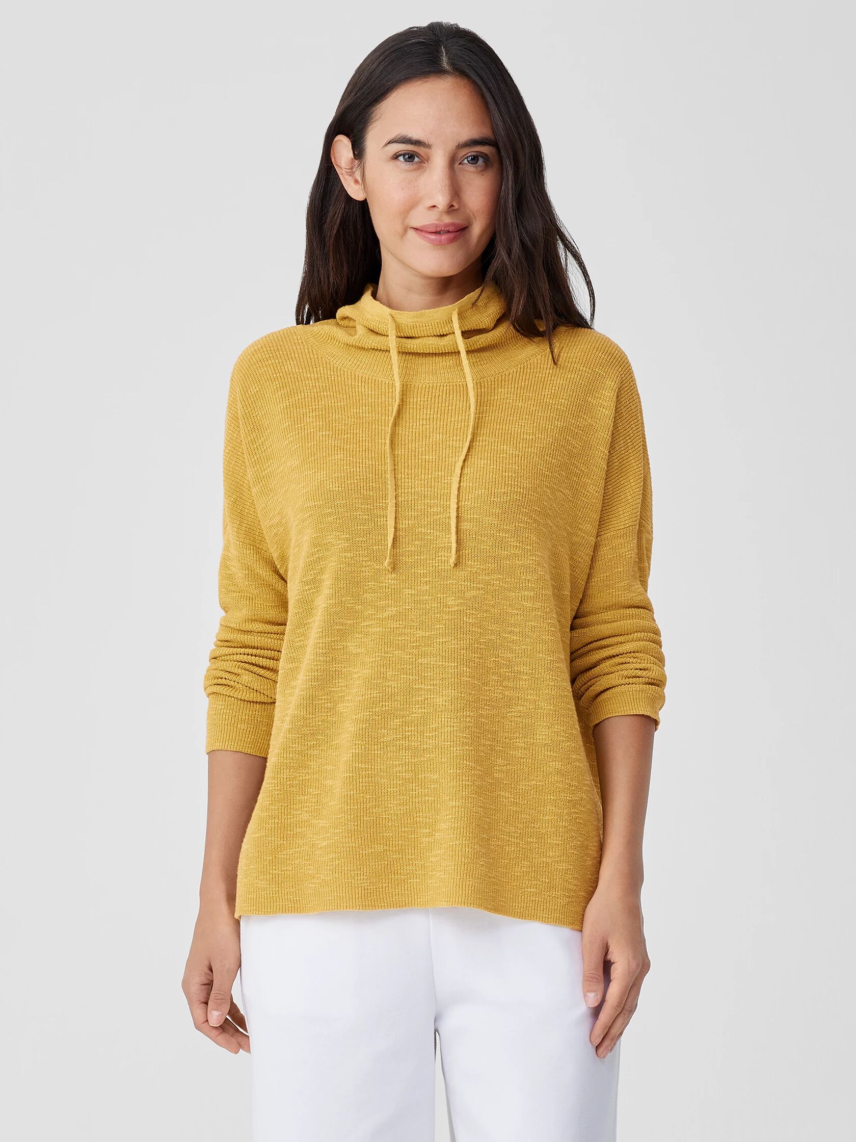 Organic Linen Cotton Slub Funnel Neck Top