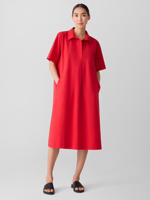 Washed Organic Cotton Poplin Split Neck Dress