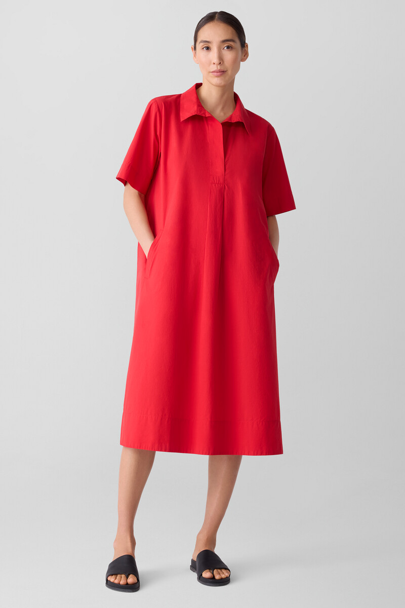 Washed Organic Cotton Poplin Split Neck Dress Washed Organic Cotton Poplin Split Neck Dress