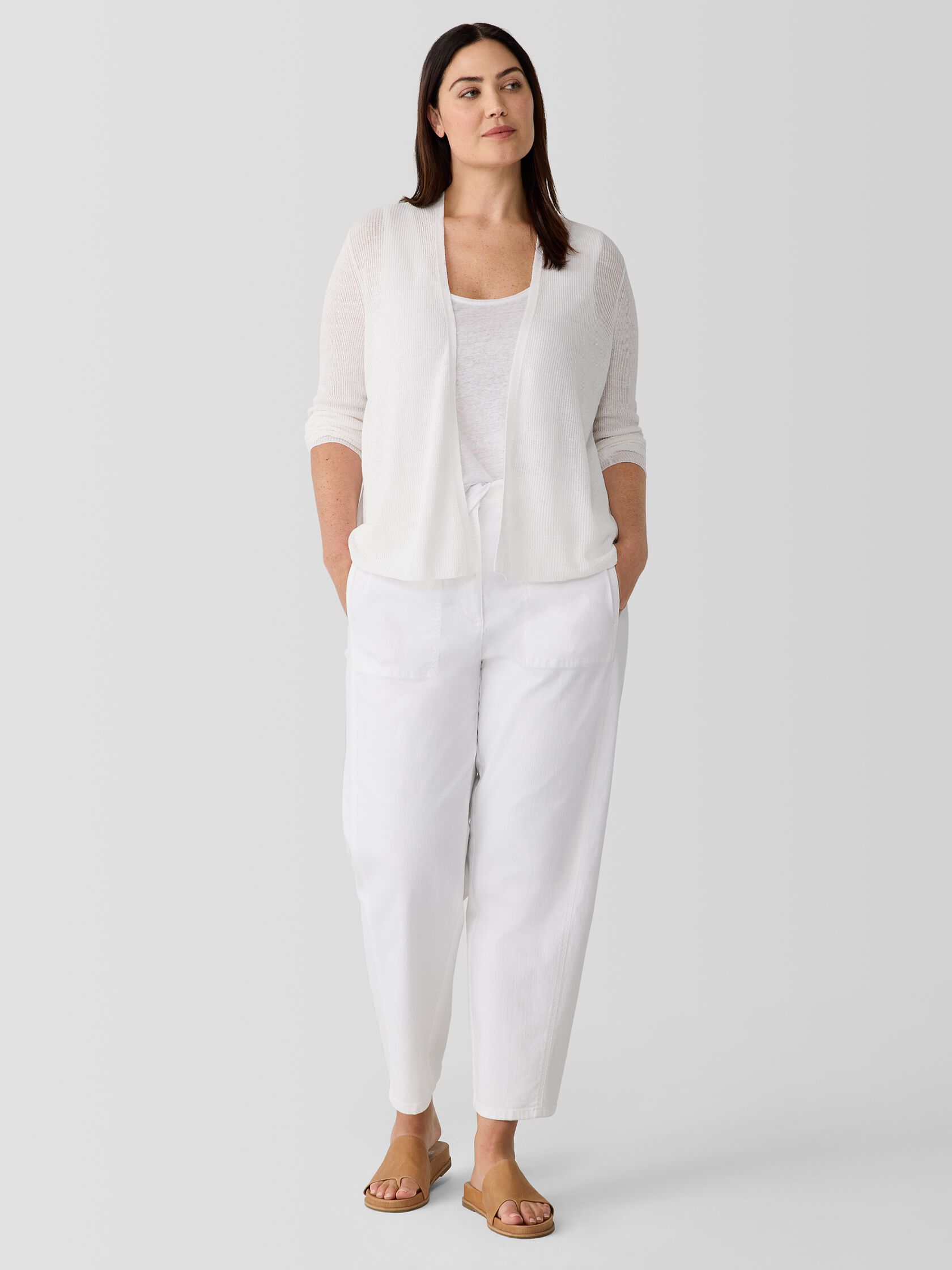 Organic Linen Cotton Airy Tuck Cropped Cardigan