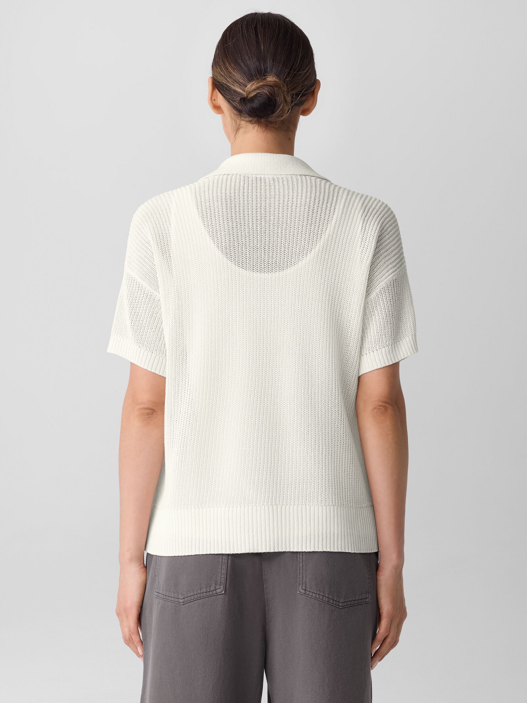 Cotton Silk Cord Split Neck Top