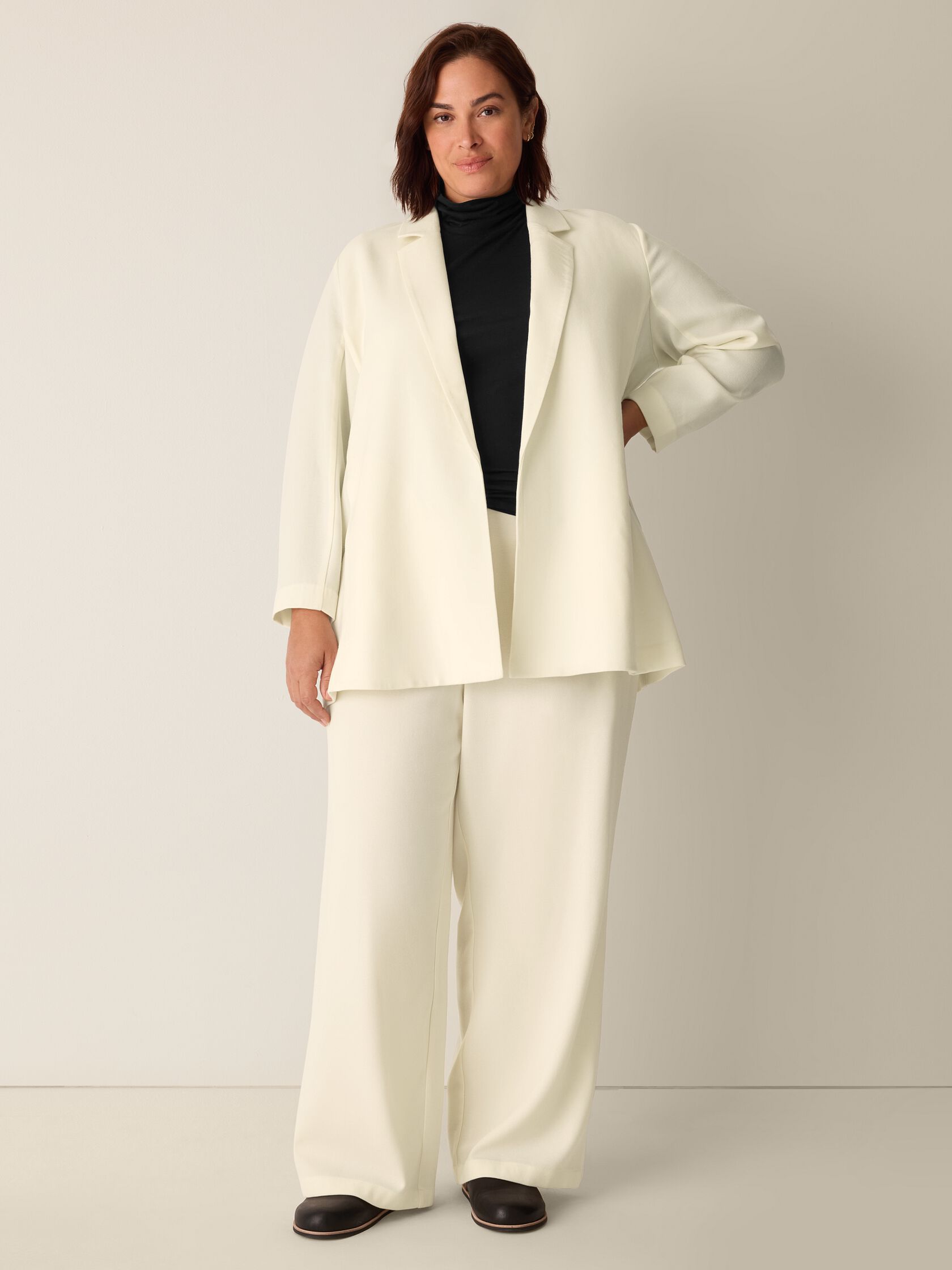 Stretch Wool Crepe Wide-Leg Trouser