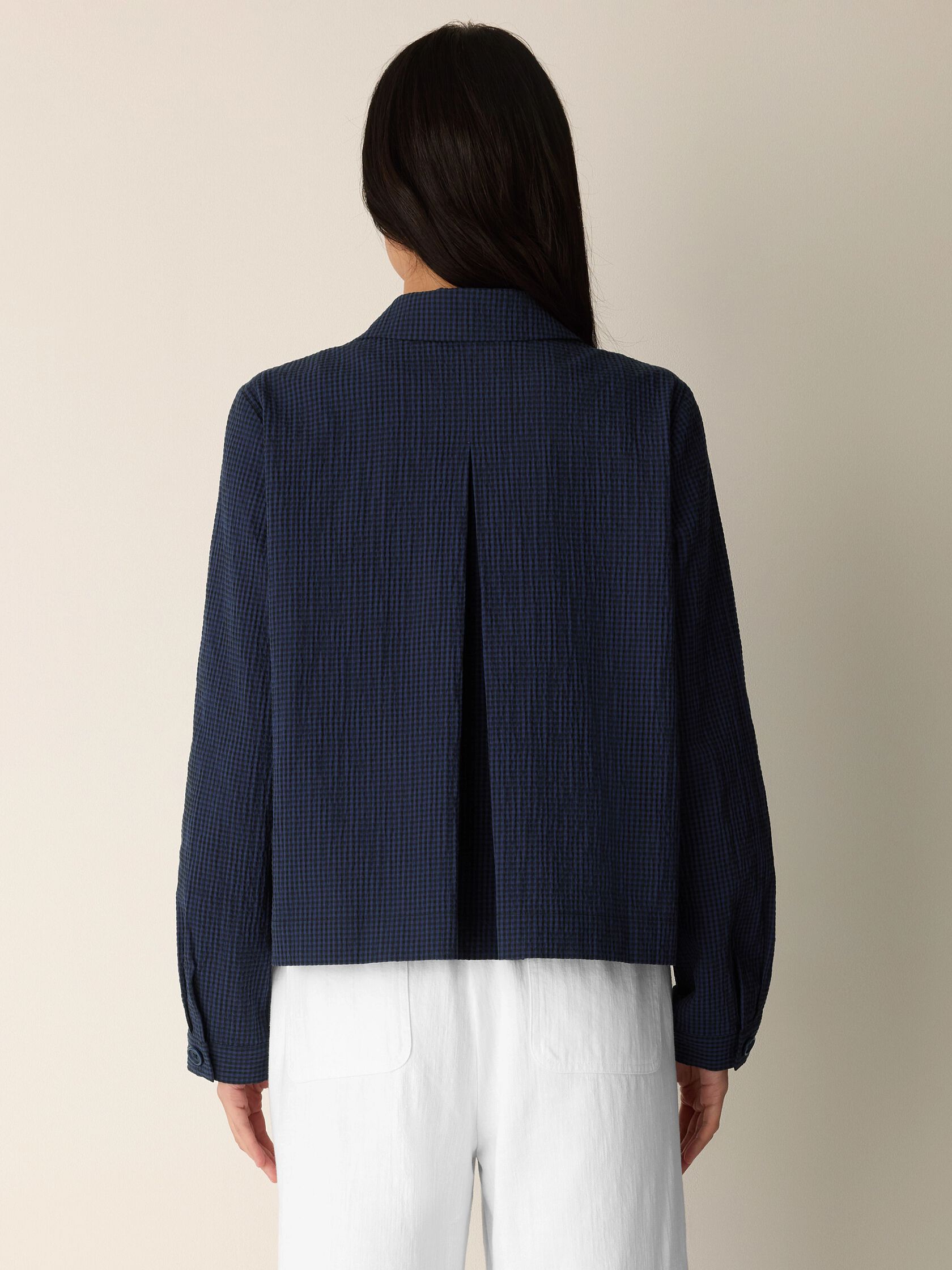 Organic Cotton Pucker Check Classic Collar Jacket