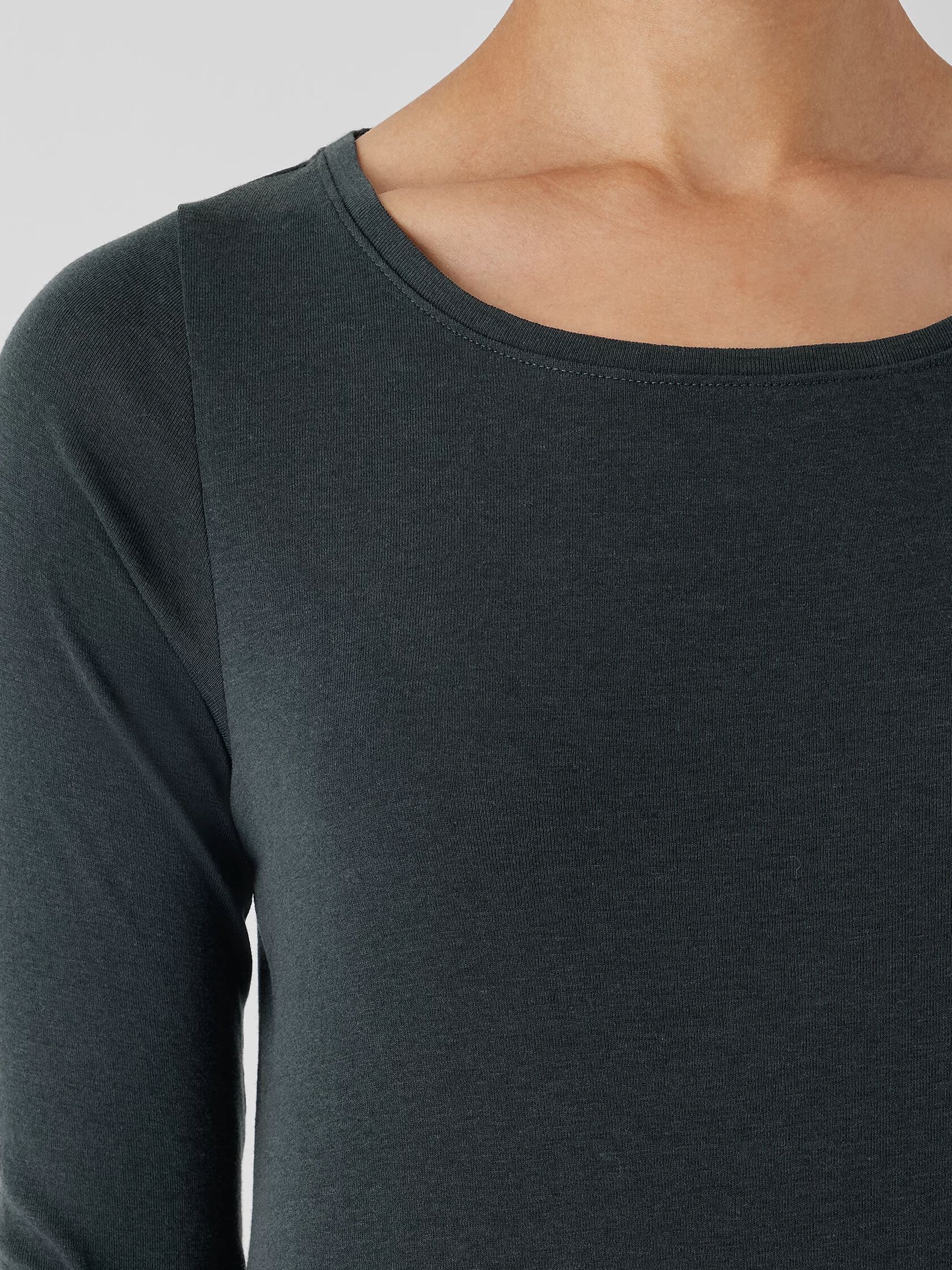 Ribbed Pima Cotton Blend Scoop Neck Top
