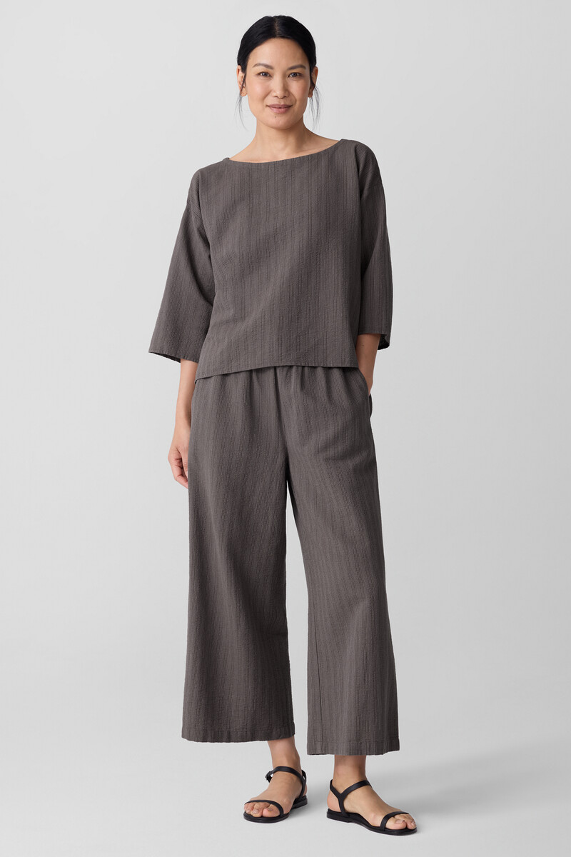 Cotton Blend Stripe Stitch Wide-Leg Pant Cotton Blend Stripe Stitch Wide-Leg Pant