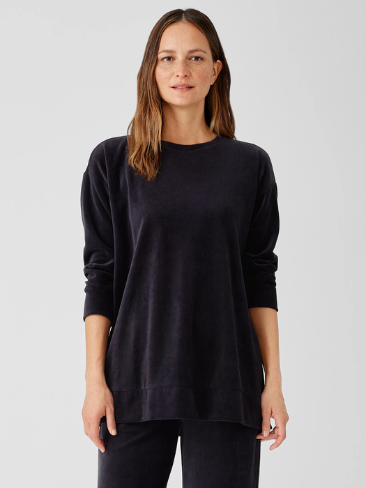 Cotton Velour Crew Neck Long Top