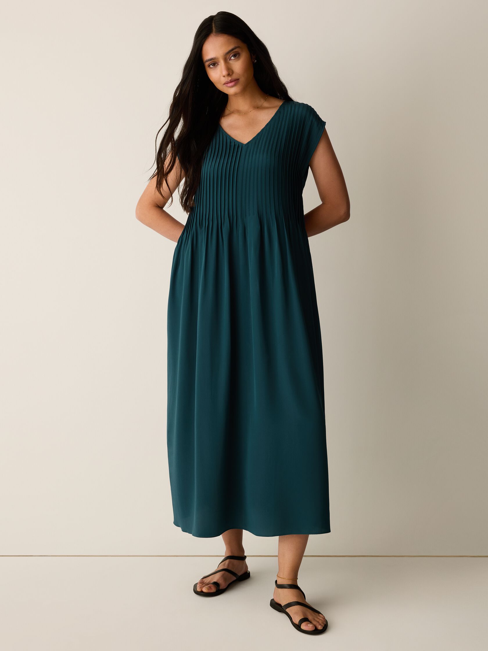 Silk Crepe de Chine V-Neck Dress