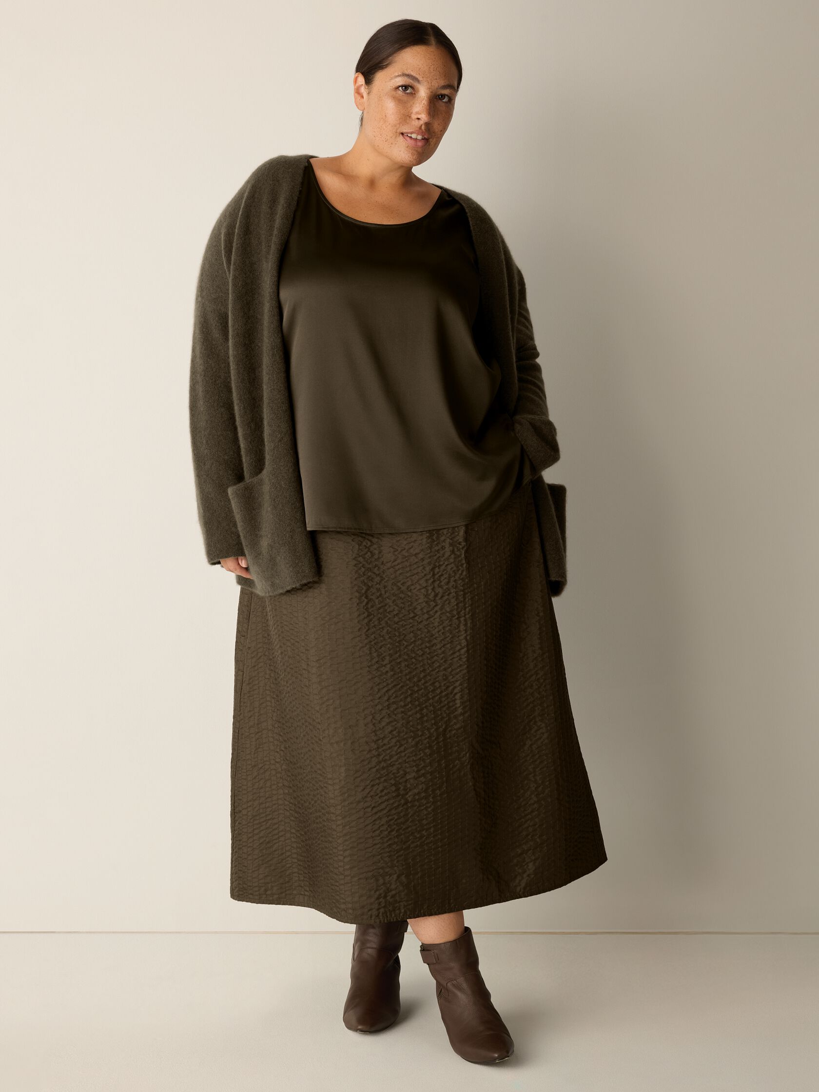 Quilted Silk A-Line Skirt