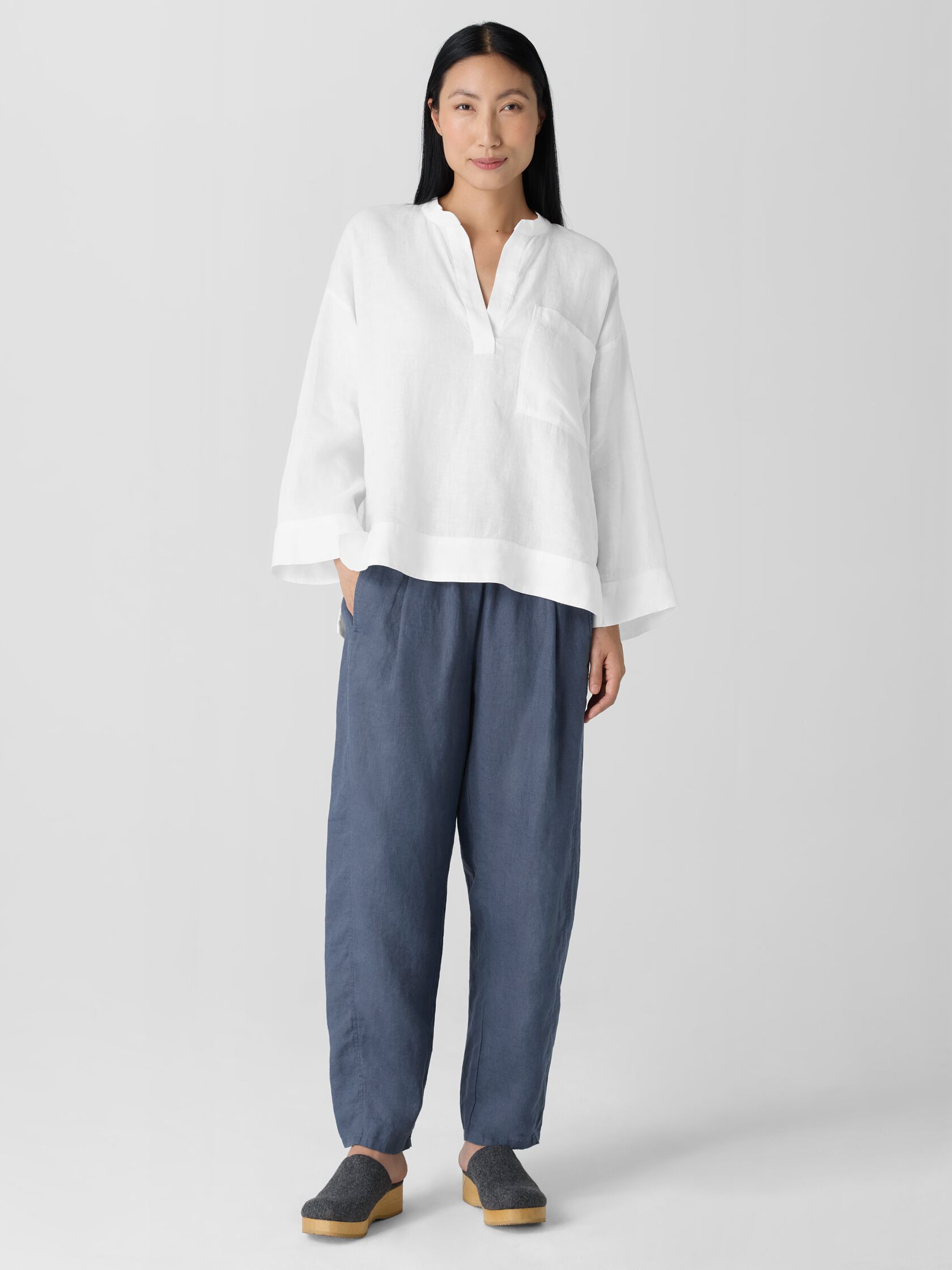 Organic Handkerchief Linen Split Neck Shirt