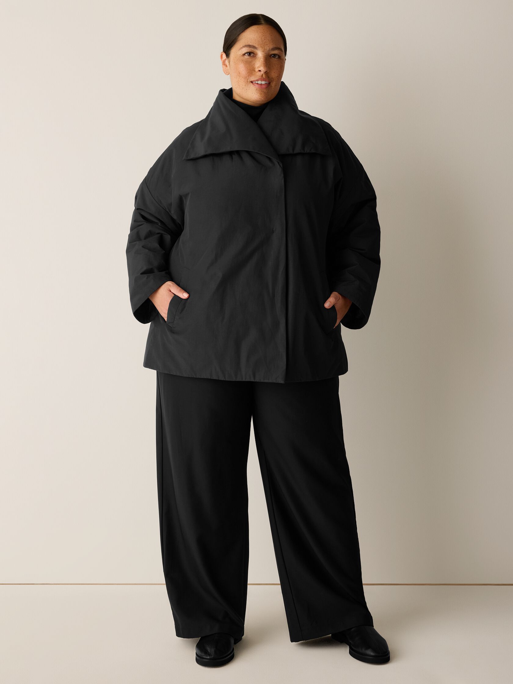 Light Cotton Nylon High Collar Padded Coat