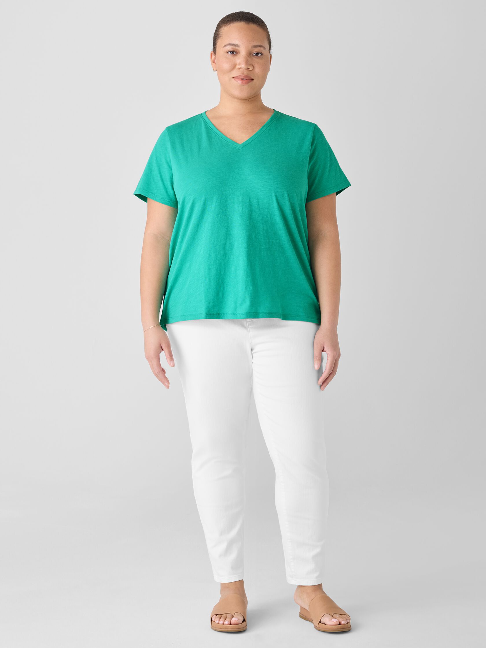 Organic Cotton Slubby Jersey V-Neck Tee