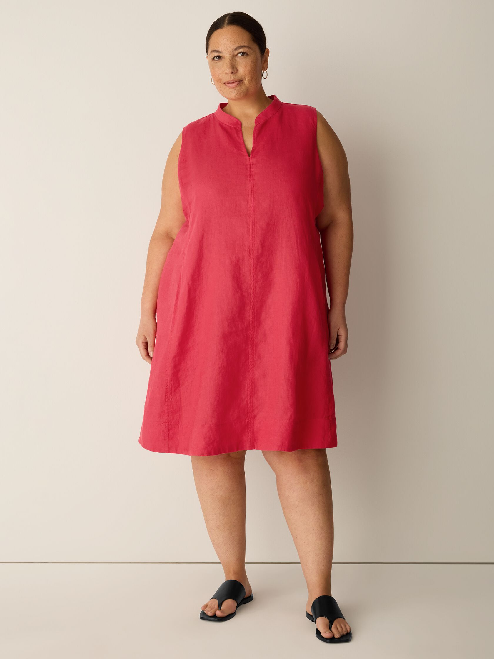Organic Linen Split Neck Dress