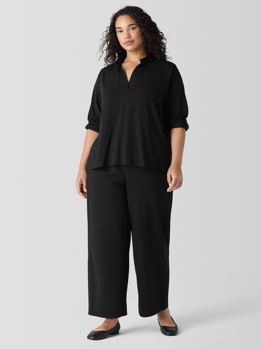Stretch Jersey Knit Band Collar Top