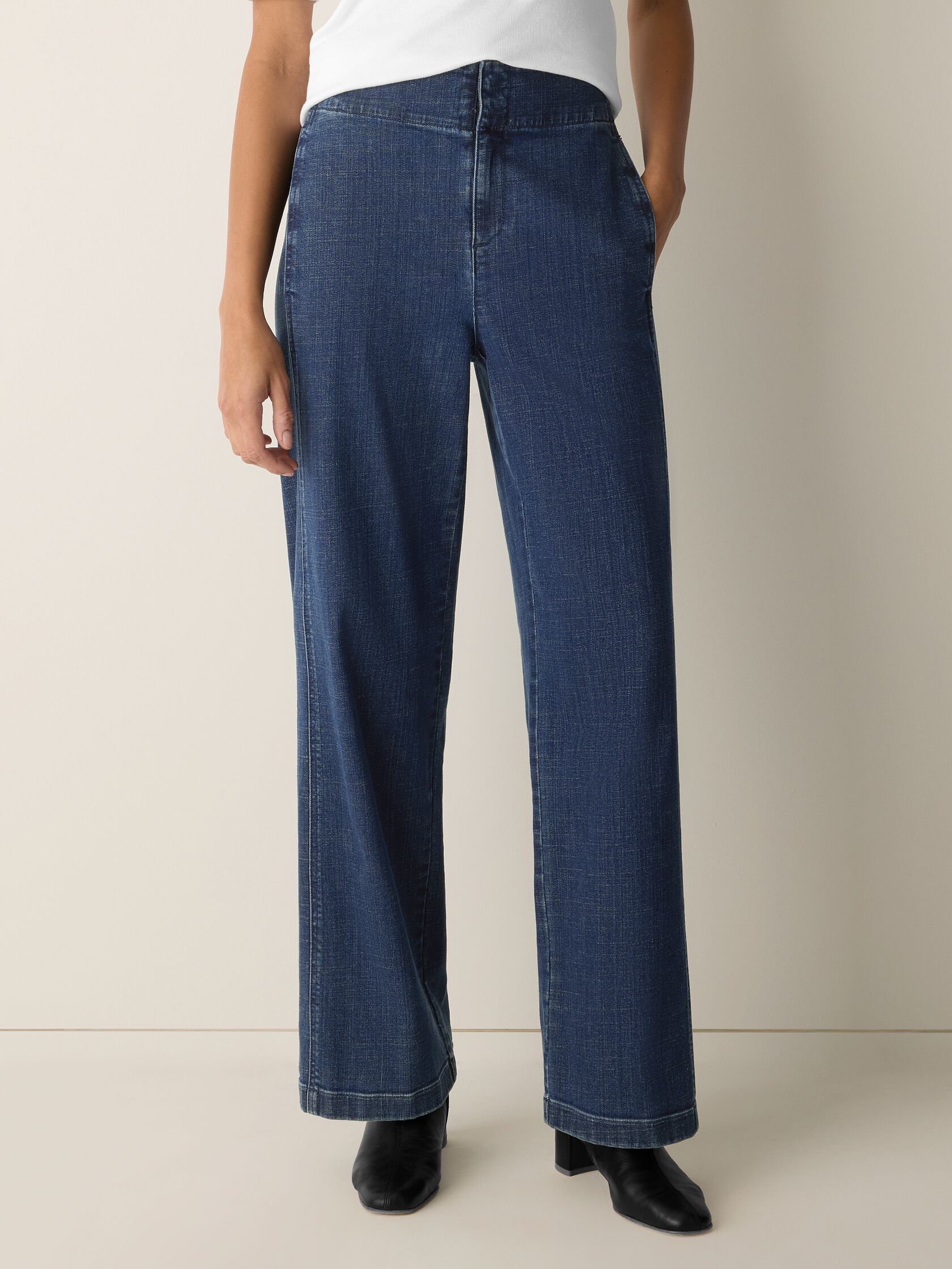 Cotton Stretch Denim Wide-Leg Trouser