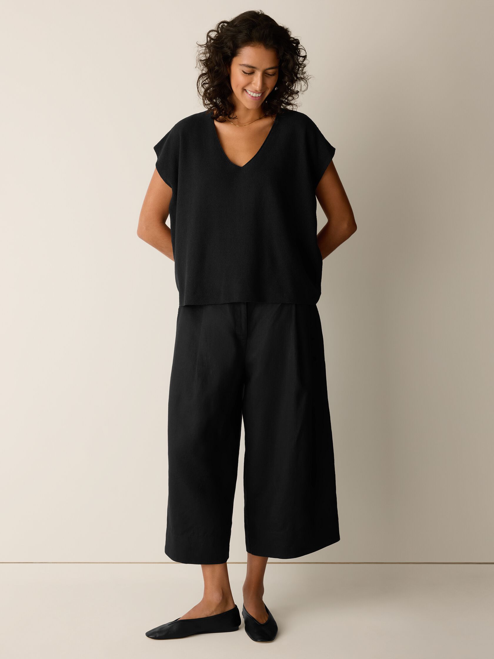 Organic Linen Cotton V-Neck Top